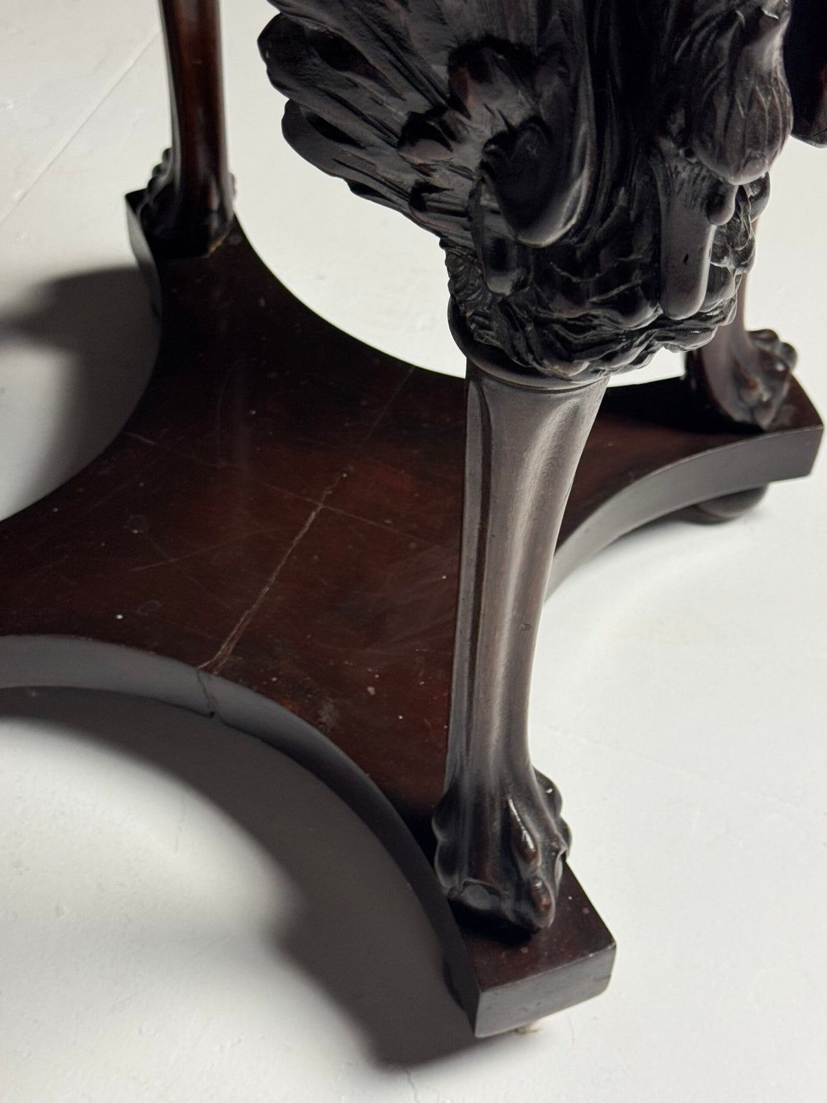 Empire Mahogany Gueridon with Grey Marble Top and Swan Legs, photo 11