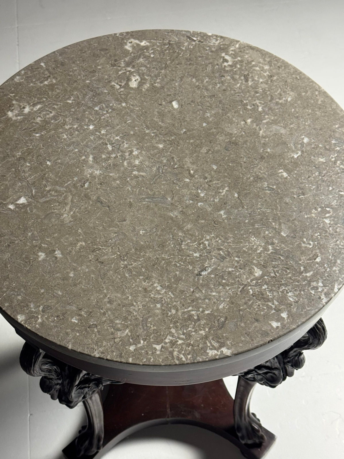 Empire Mahogany Gueridon with Grey Marble Top and Swan Legs, photo 13