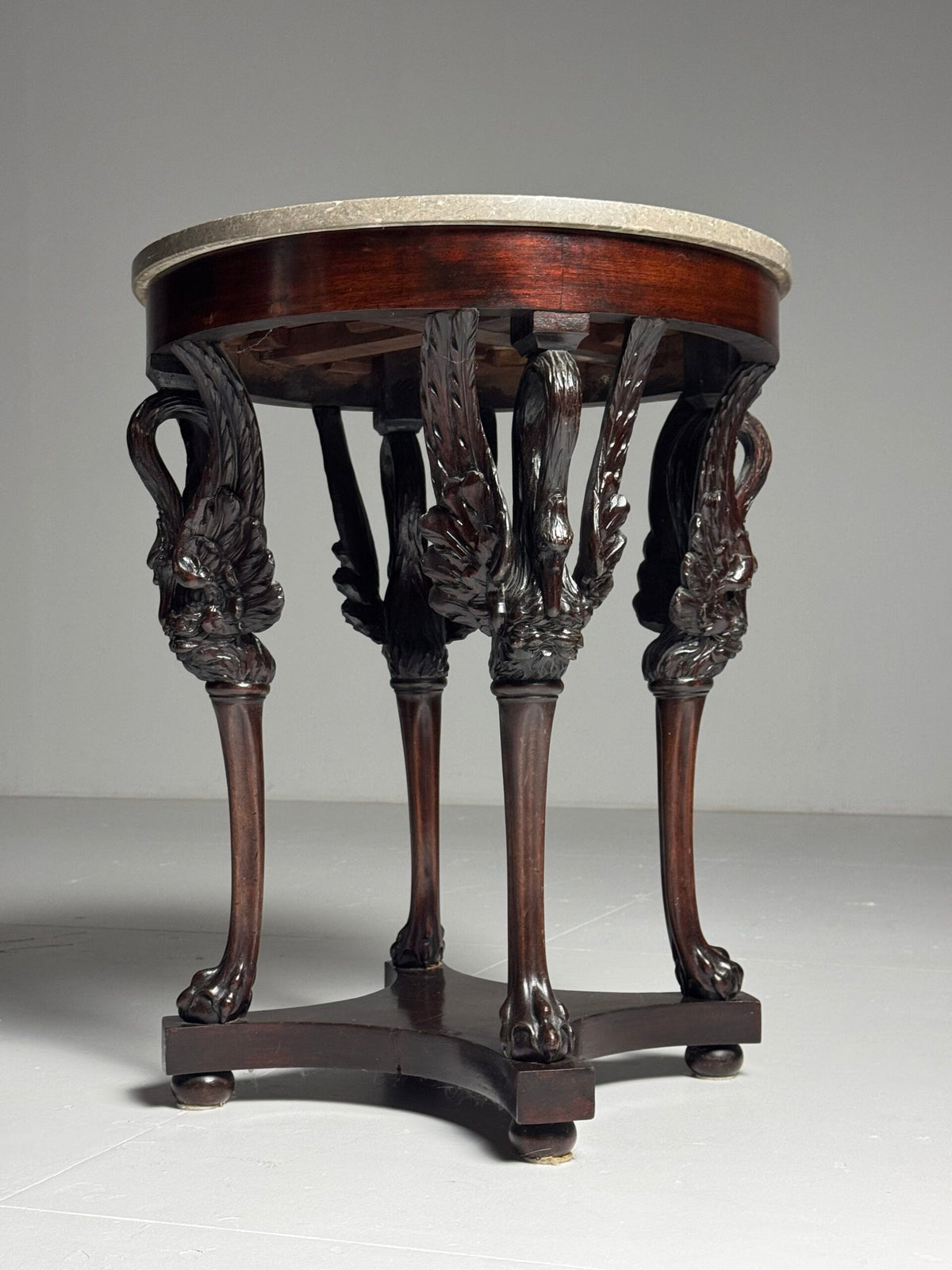Empire Mahogany Gueridon with Grey Marble Top and Swan Legs, photo 17