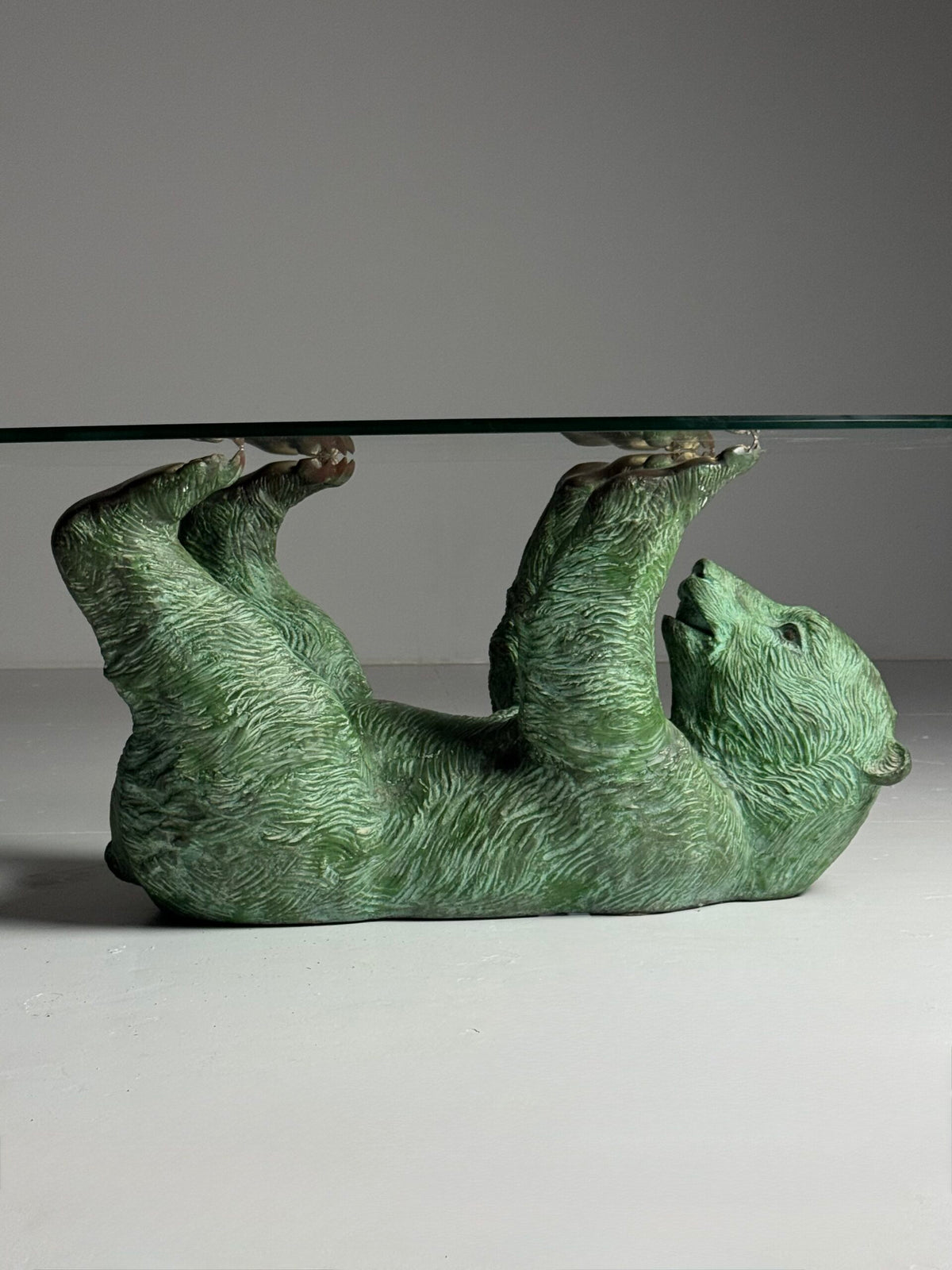 Italian 1970s Brass Bear Coffee Table with Faceted Glass Top, photo 2