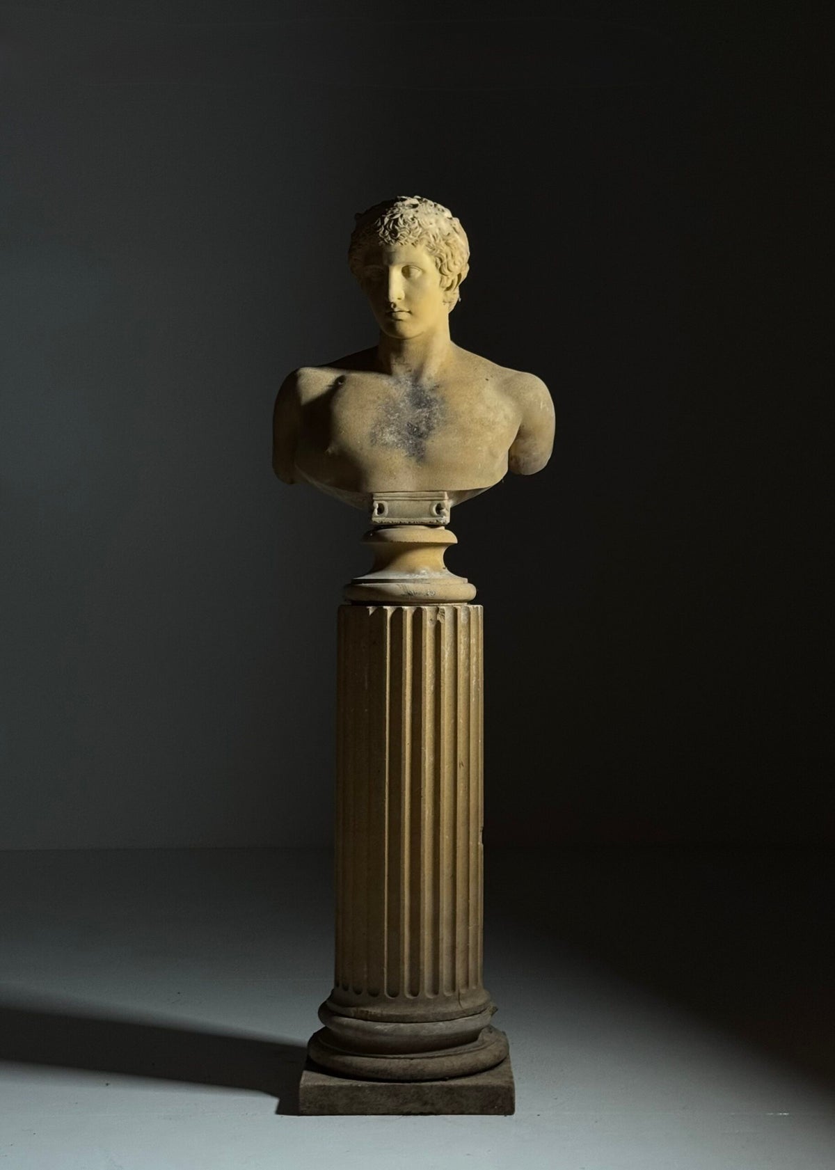 Life-size Bust After Antinous on Fluted Column, 20th Century, photo 3