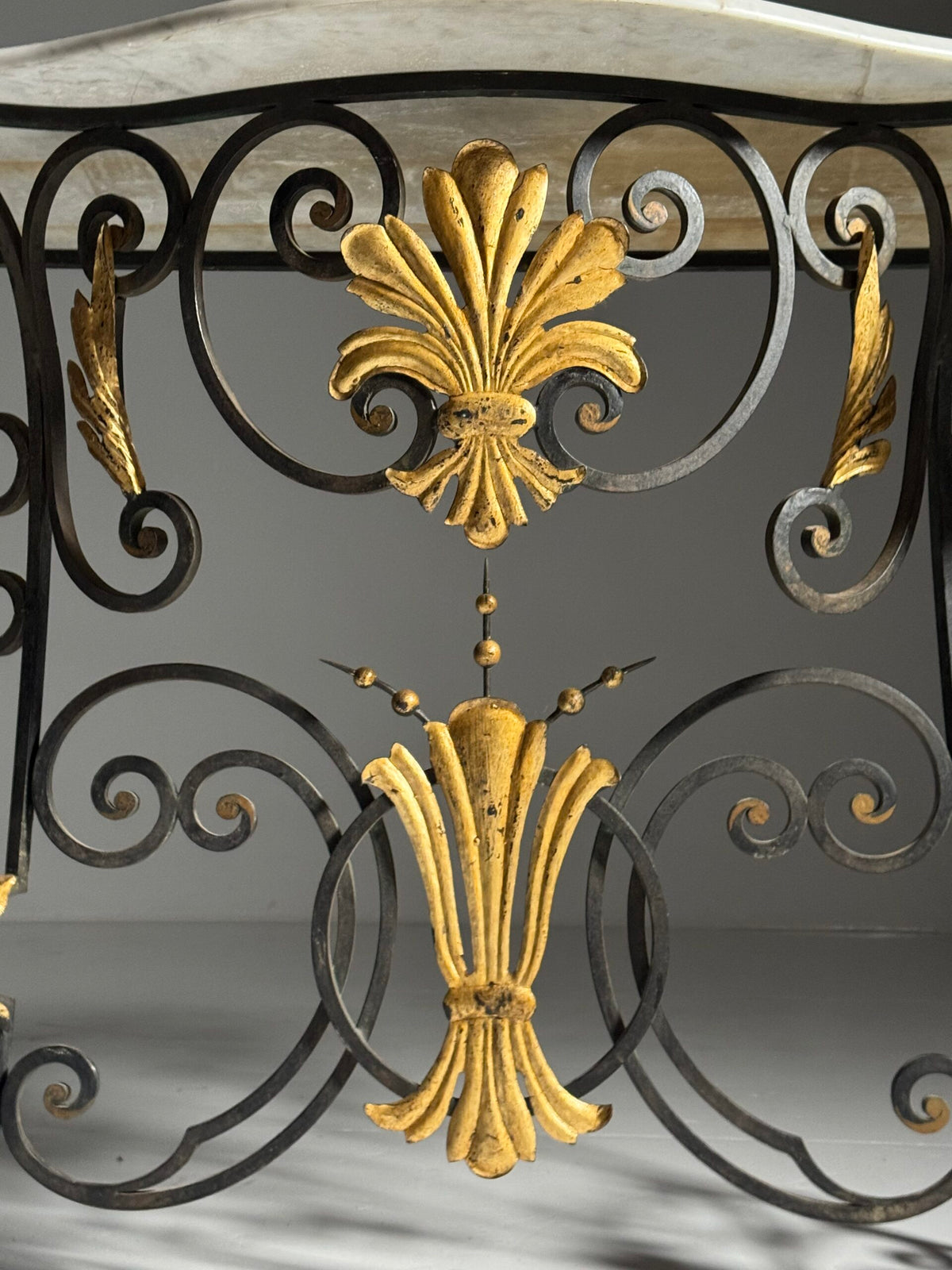 1950s Wrought Iron Console Table with Carrara Marble Top, photo 15