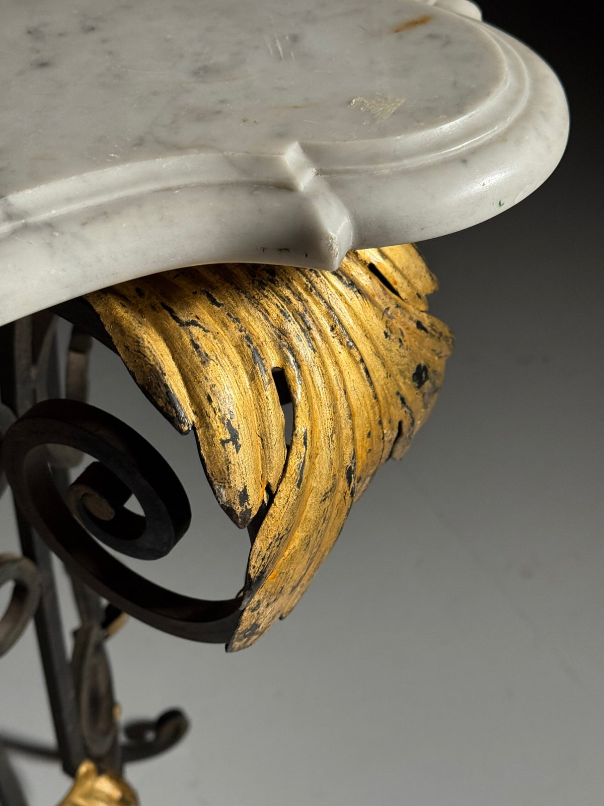 1950s Wrought Iron Console Table with Carrara Marble Top, photo 8