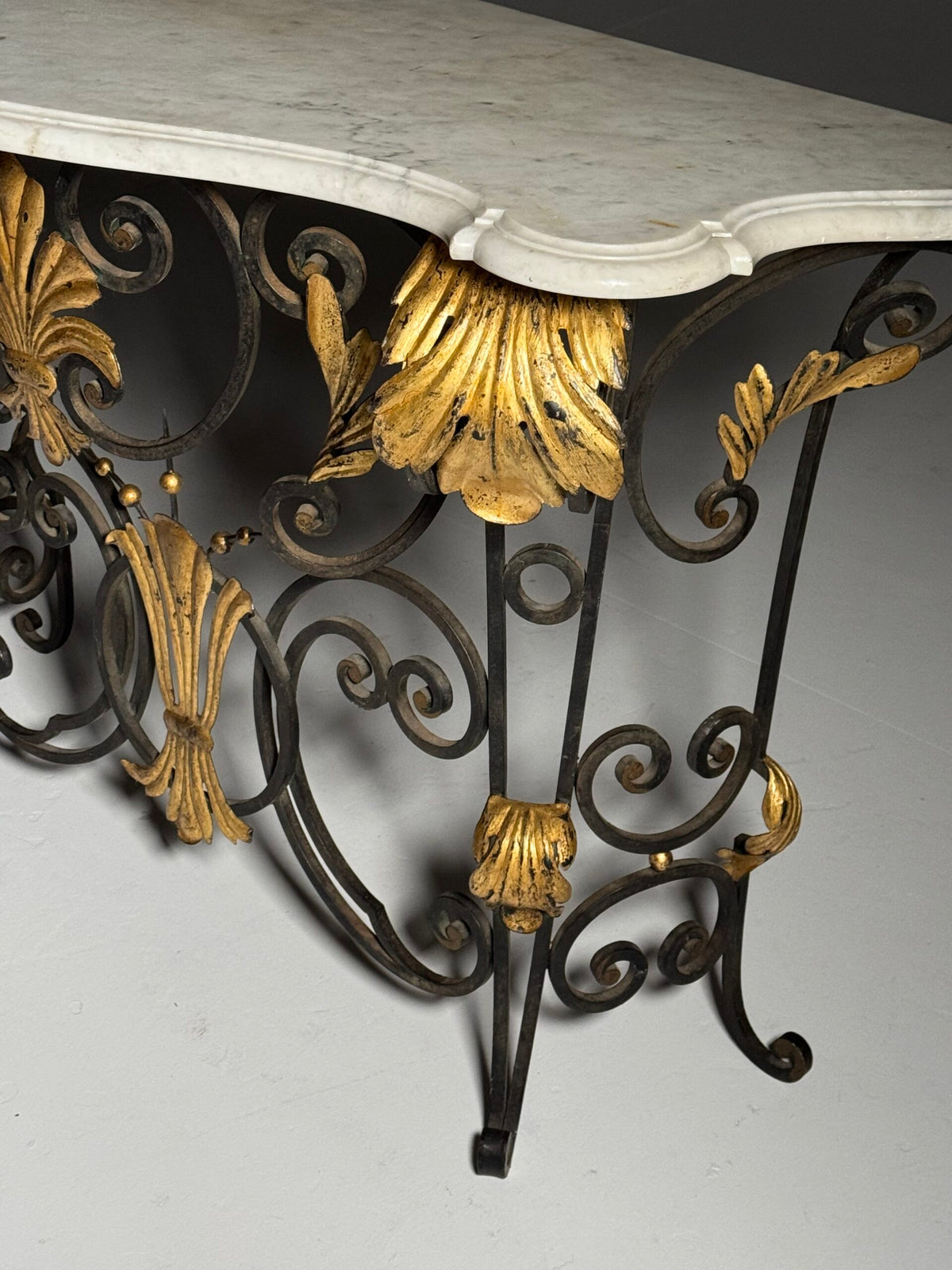1950s Wrought Iron Console Table with Carrara Marble Top, photo 4