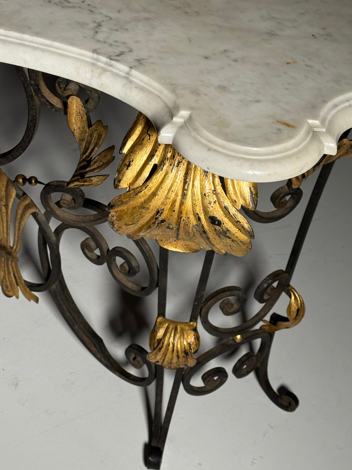 1950s Wrought Iron Console Table with Carrara Marble Top, photo 2
