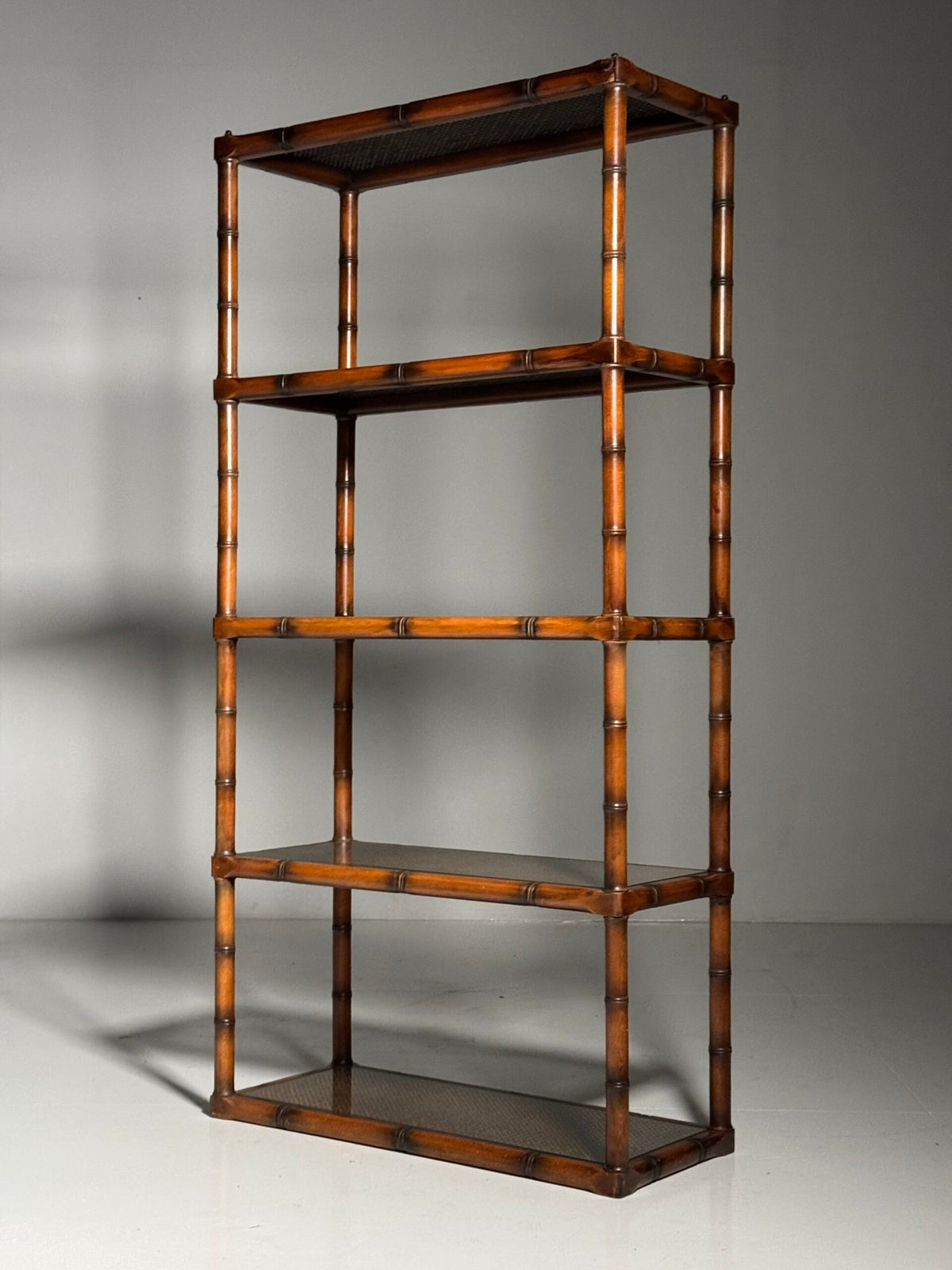 Faux Bamboo Bookcase with Webbing and Glass Shelves, 1980s, photo 13