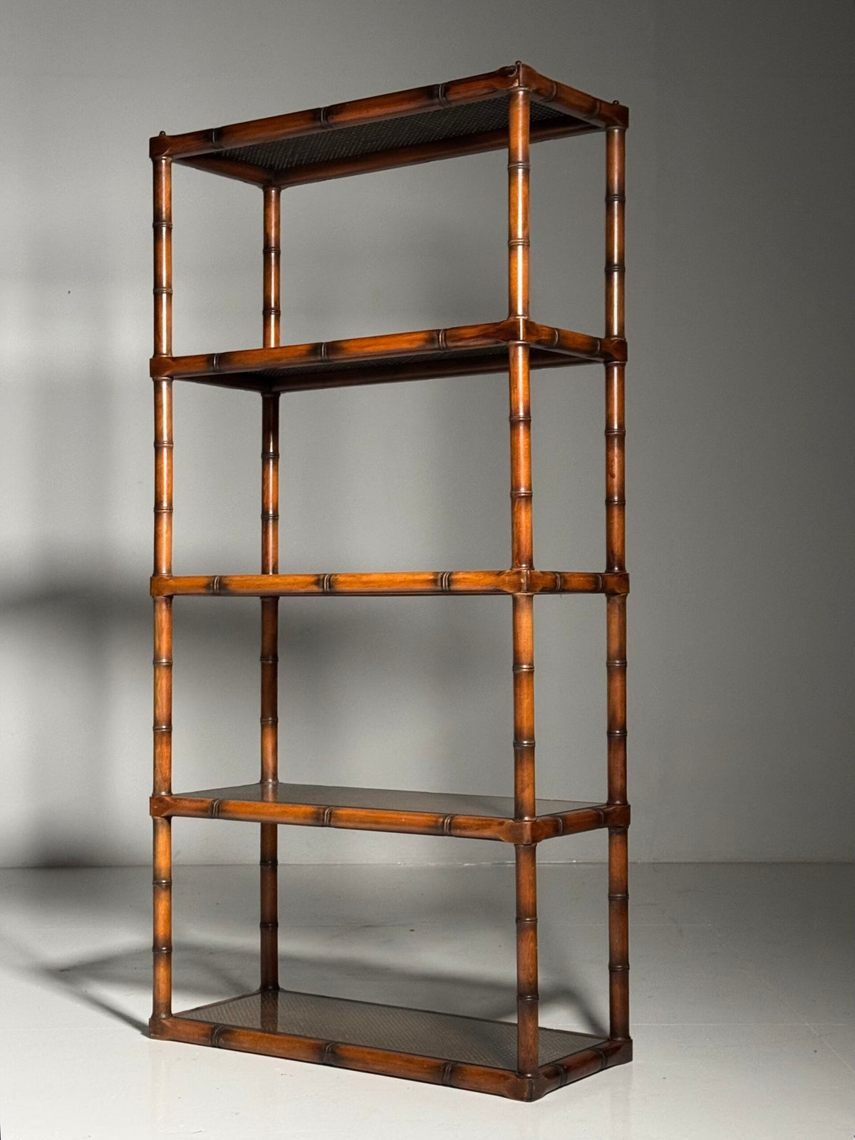 Faux Bamboo Bookcase with Webbing and Glass Shelves, 1980s, photo 14