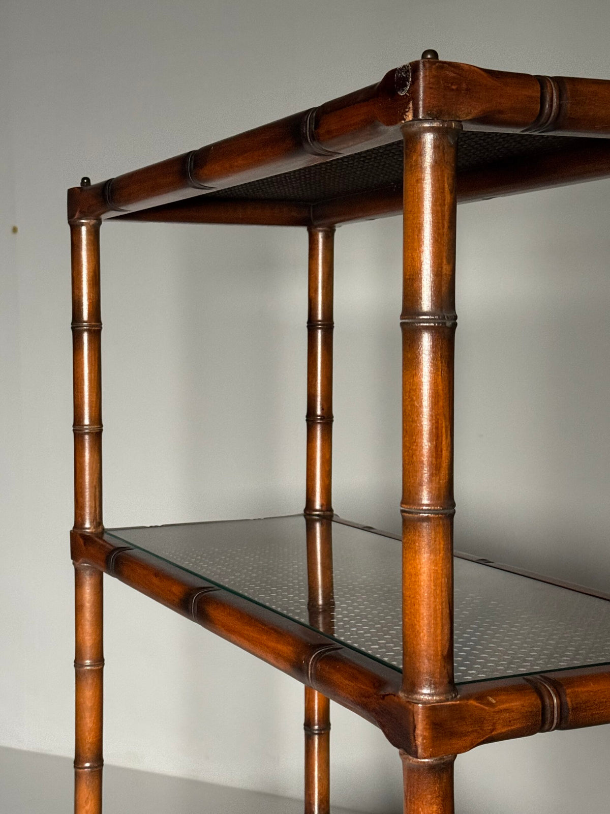 Faux Bamboo Bookcase with Webbing and Glass Shelves, 1980s, photo 17