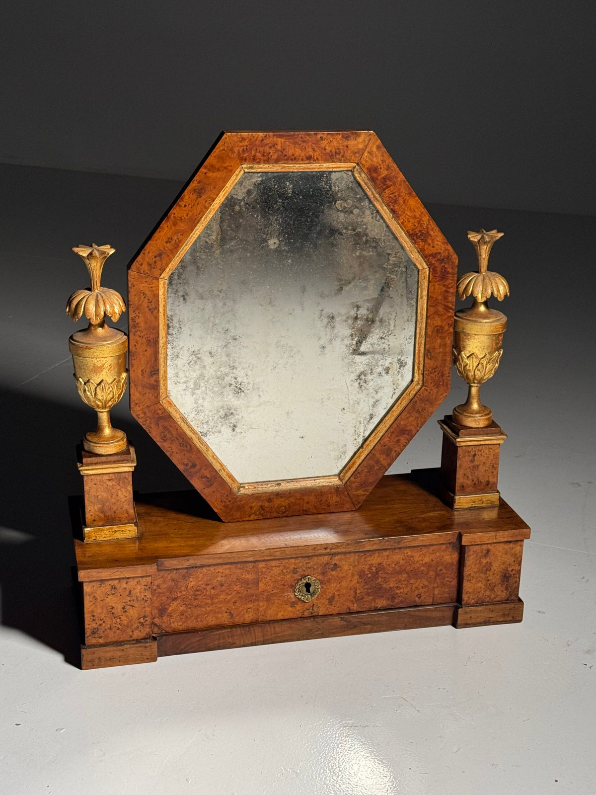 Empire Hollywood Regency Style Table Mirror with Burr Wood Veneer, c. 1960, photo 1