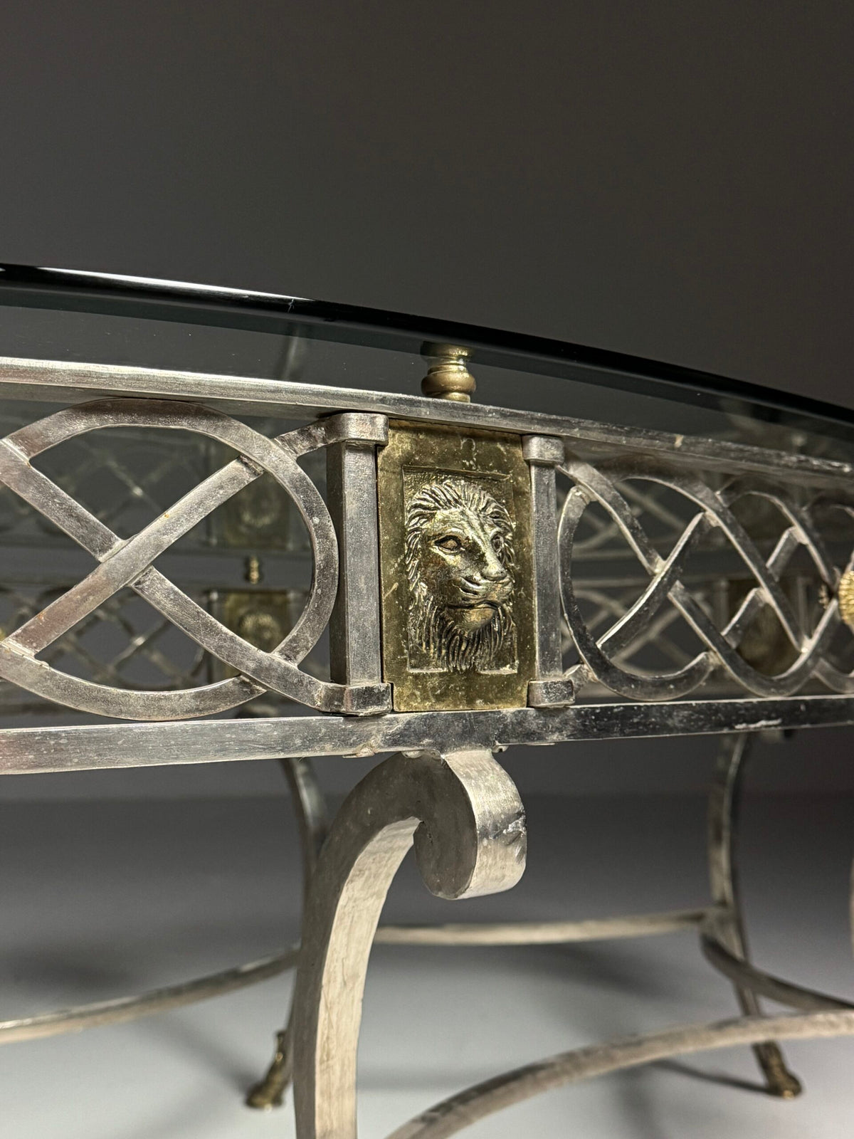 Empire Style Oval Metal Coffee Table with Faceted Glass Top, photo 22