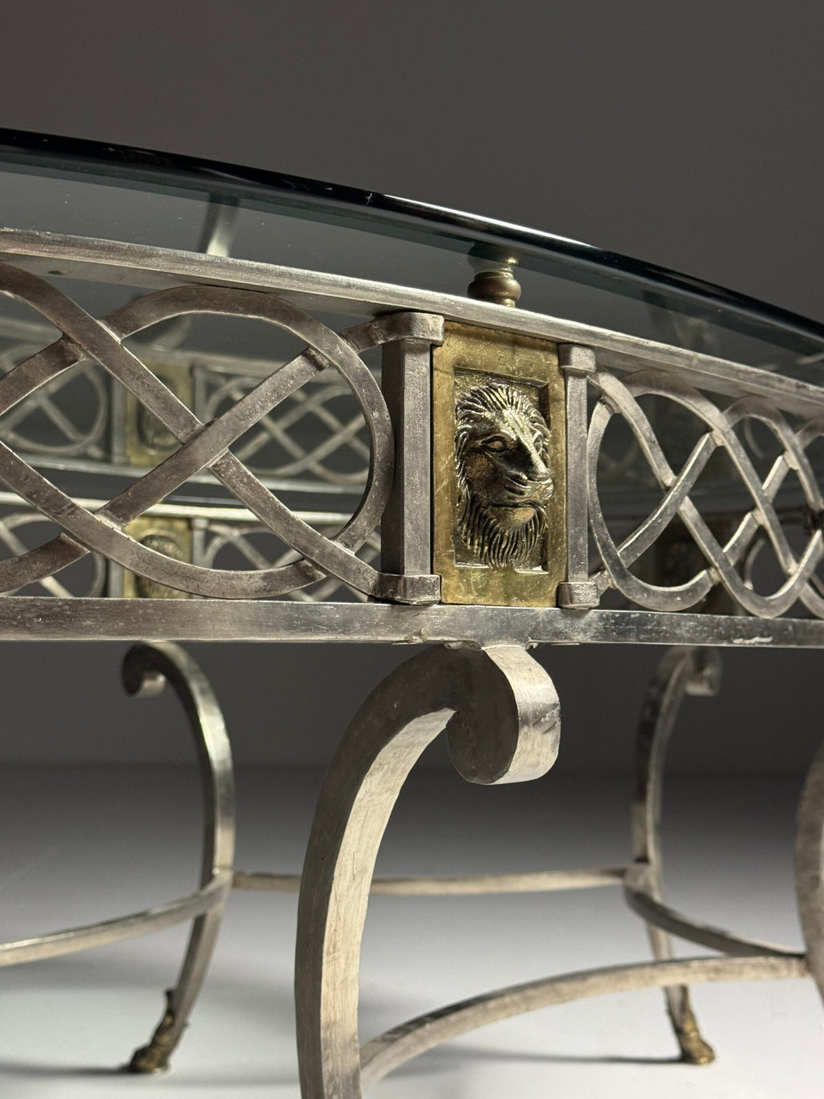 Empire Style Oval Metal Coffee Table with Faceted Glass Top, photo 8