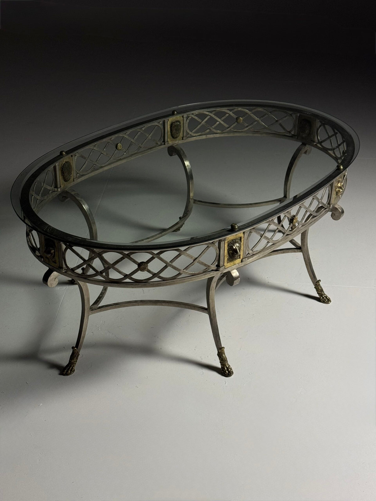 Empire Style Oval Metal Coffee Table with Faceted Glass Top, photo 5