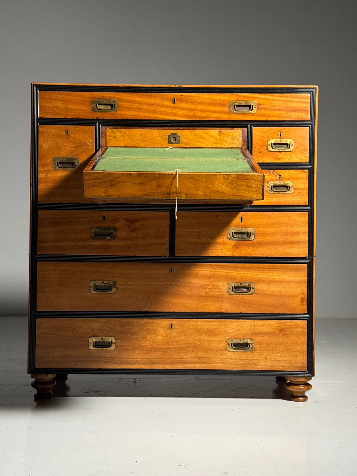 English Military Campaign Chest of Drawers with Fold-Out Desk, 19th Century, photo 19