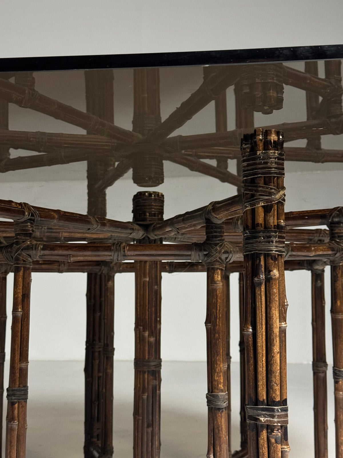 Very Large Bamboo Clad Center Table with Octagonal Glass Top, photo 21