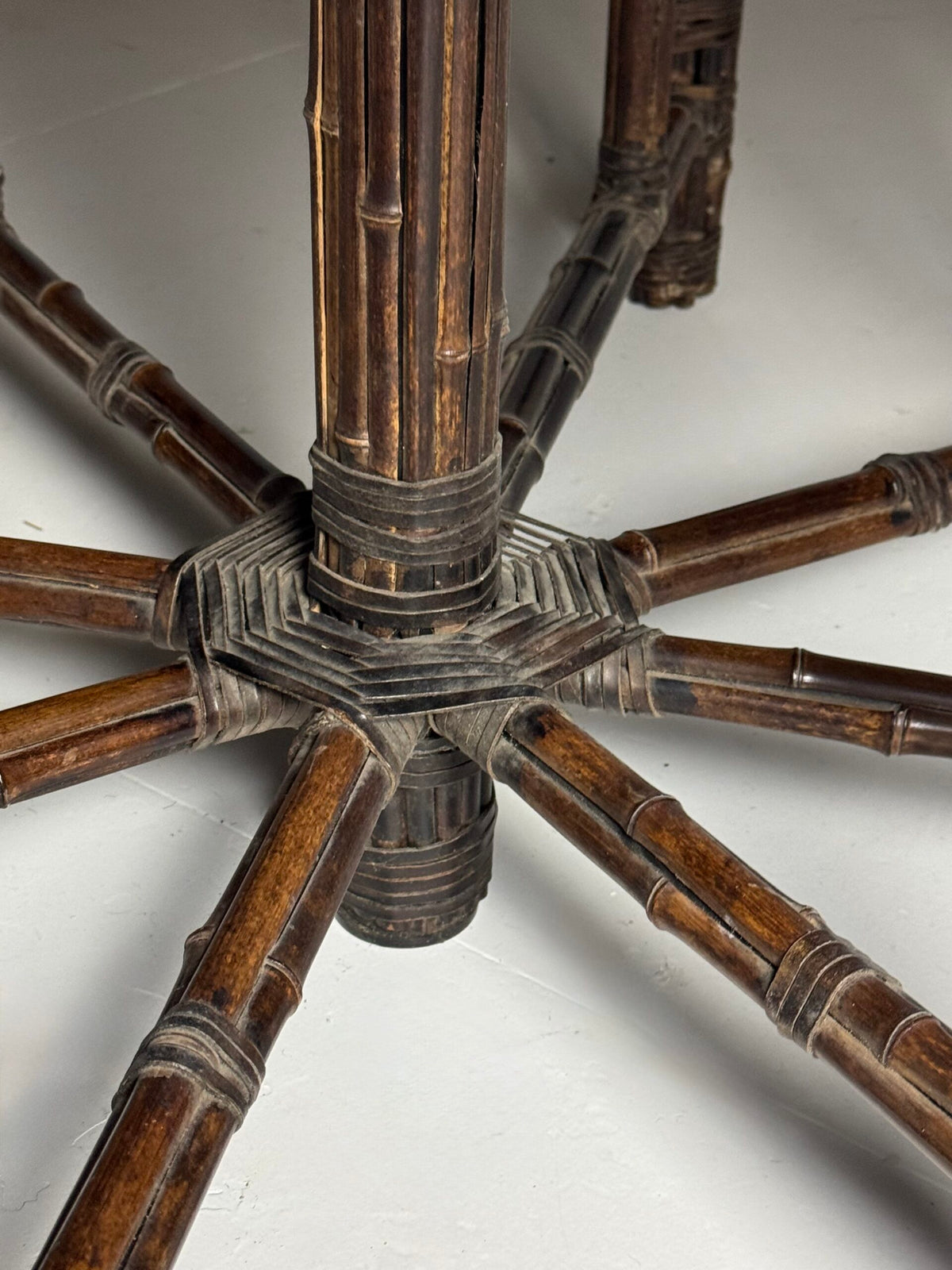 Very Large Bamboo Clad Center Table with Octagonal Glass Top, photo 4