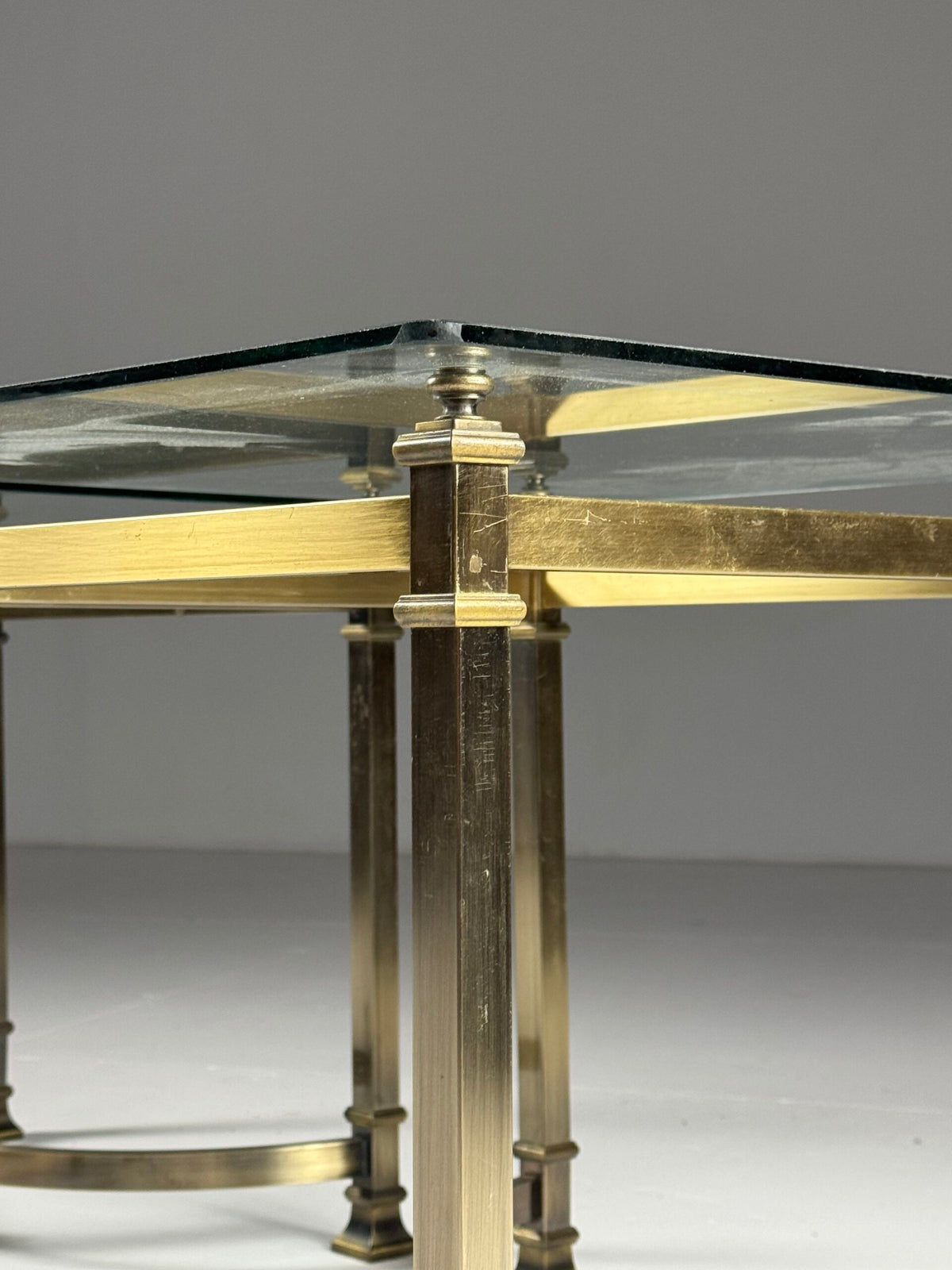 Pair of Gold Coloured Metal Side Tables with Glass Tops, Belgium, photo 9
