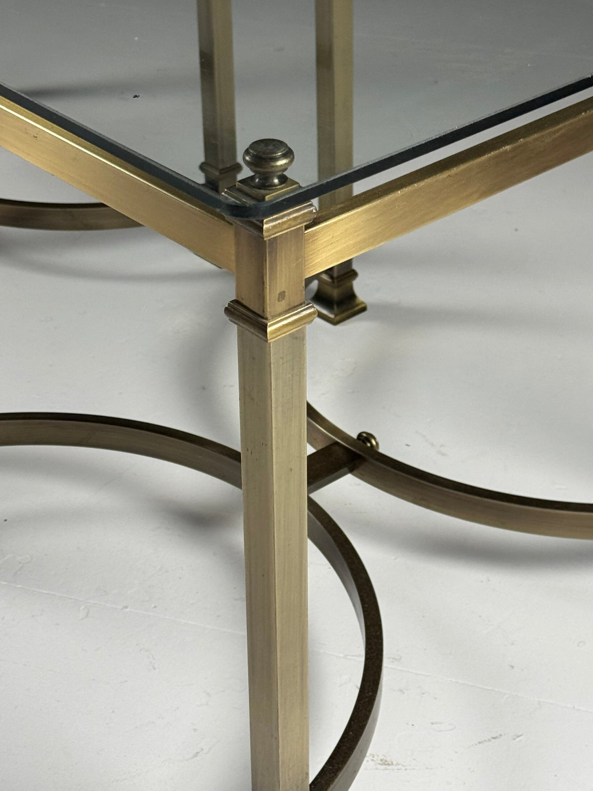 Pair of Gold Coloured Metal Side Tables with Glass Tops, Belgium, photo 4