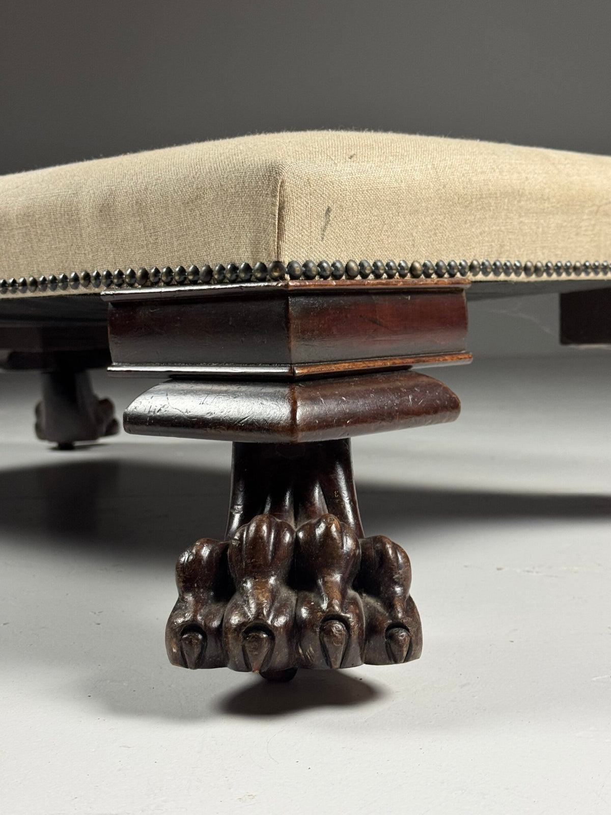 Large 19th Century Footstool with Lion's Claw Feet, photo 11