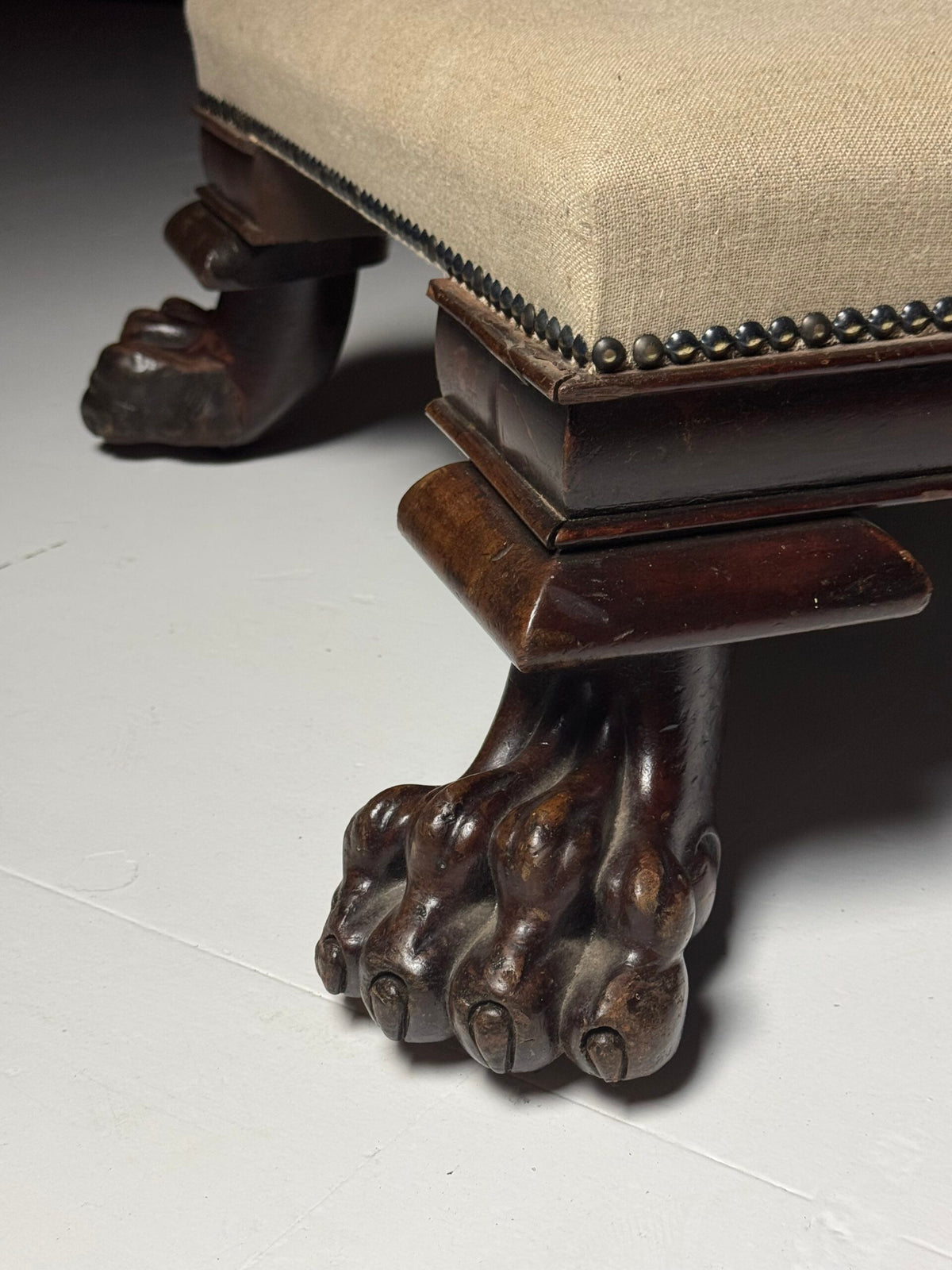 Large 19th Century Footstool with Lion's Claw Feet, photo 8
