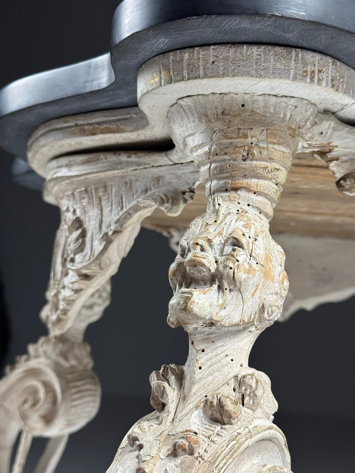French Carved Side Table with Black Marble Top, Early 19th Century, photo 14
