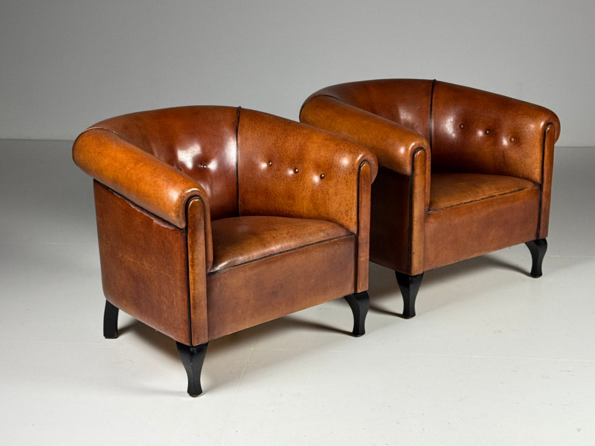 Pair of Sheepskin Leather Club Armchairs, Netherlands, photo 9