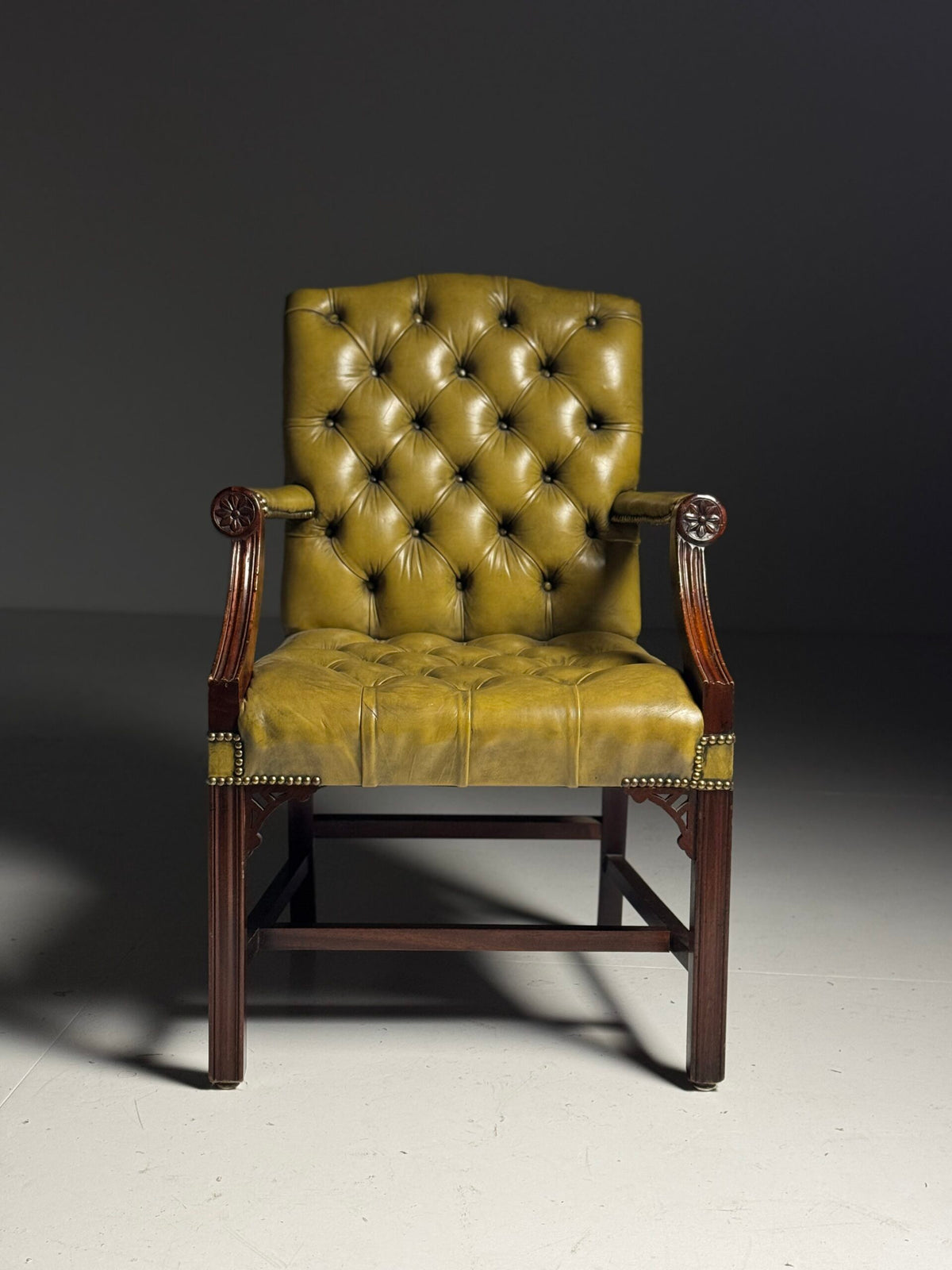 Mid 20th Century Green Leather Buttoned Desk Armchair, photo 16