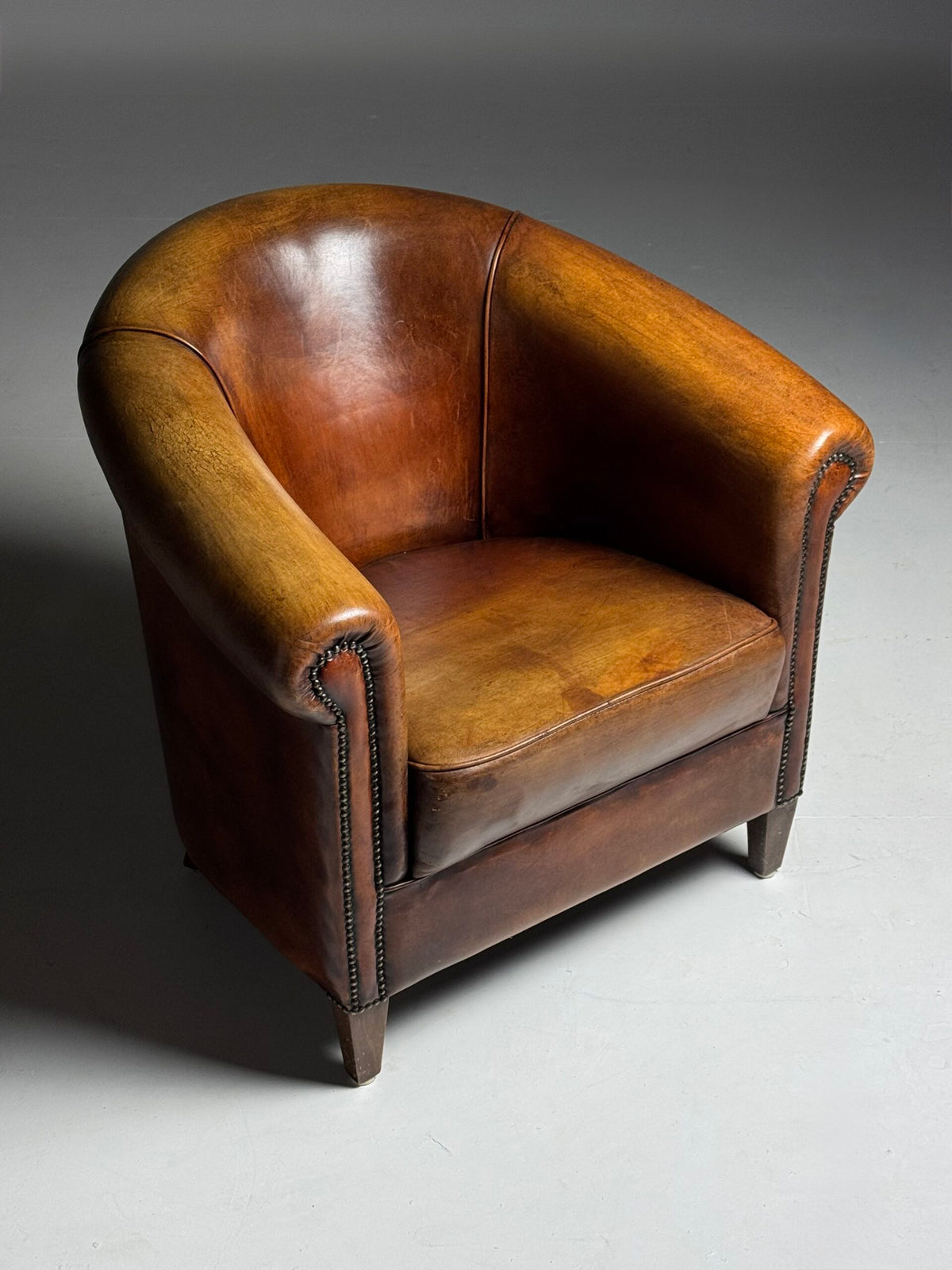 Pair of Dutch Sheepskin Leather Club Armchairs, Late 20th Century, photo 2