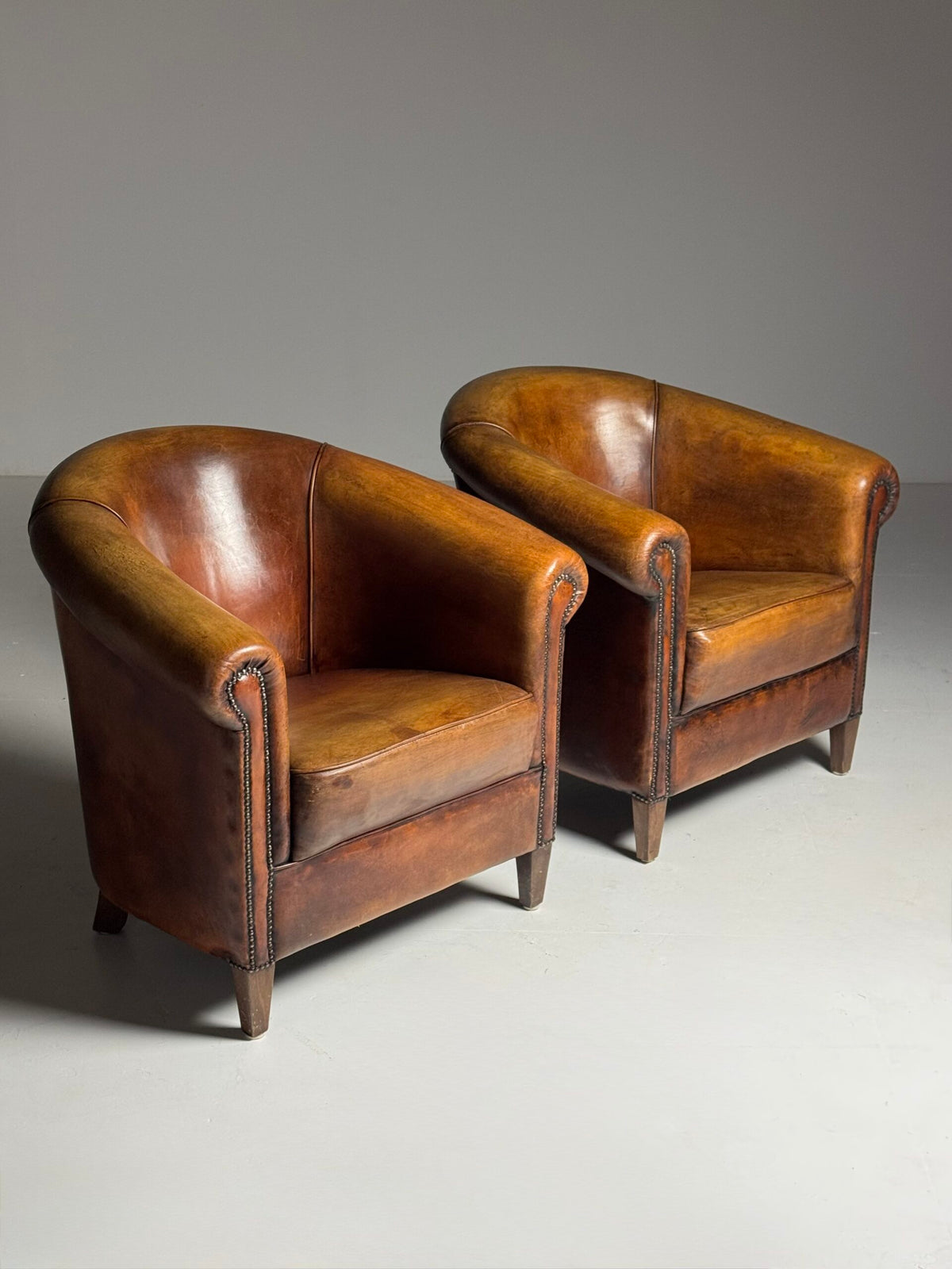Pair of Dutch Sheepskin Leather Club Armchairs, Late 20th Century, photo 11