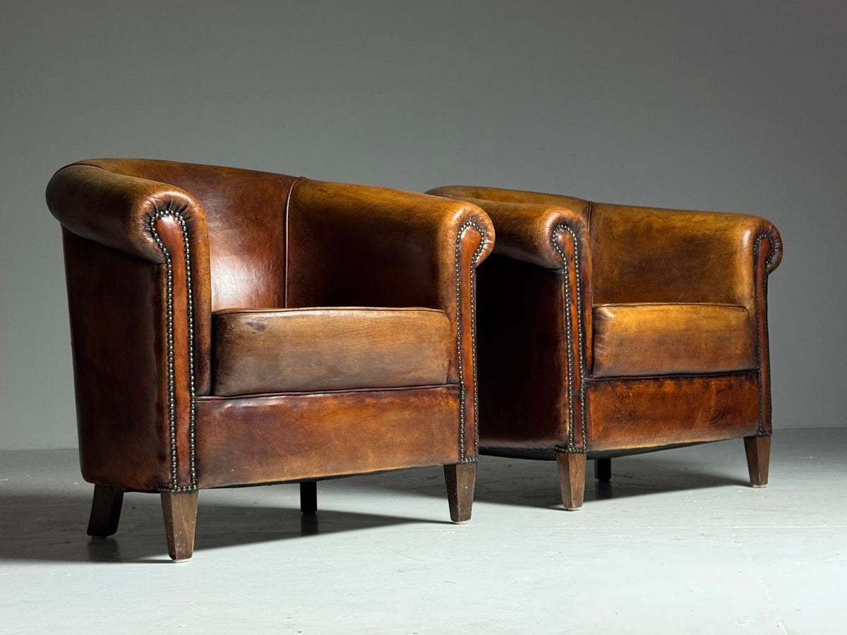 Pair of Dutch Sheepskin Leather Club Armchairs, Late 20th Century, photo 12