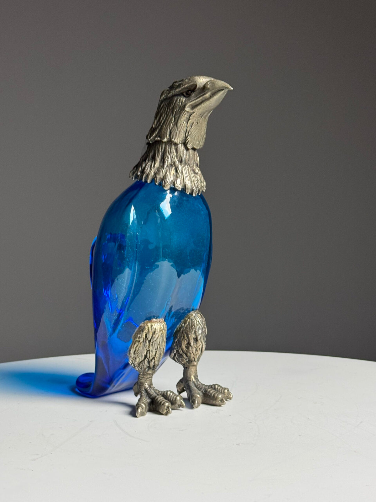 Blue Glass Eagle Decanter with Silver Plated Bronze Head, photo 6