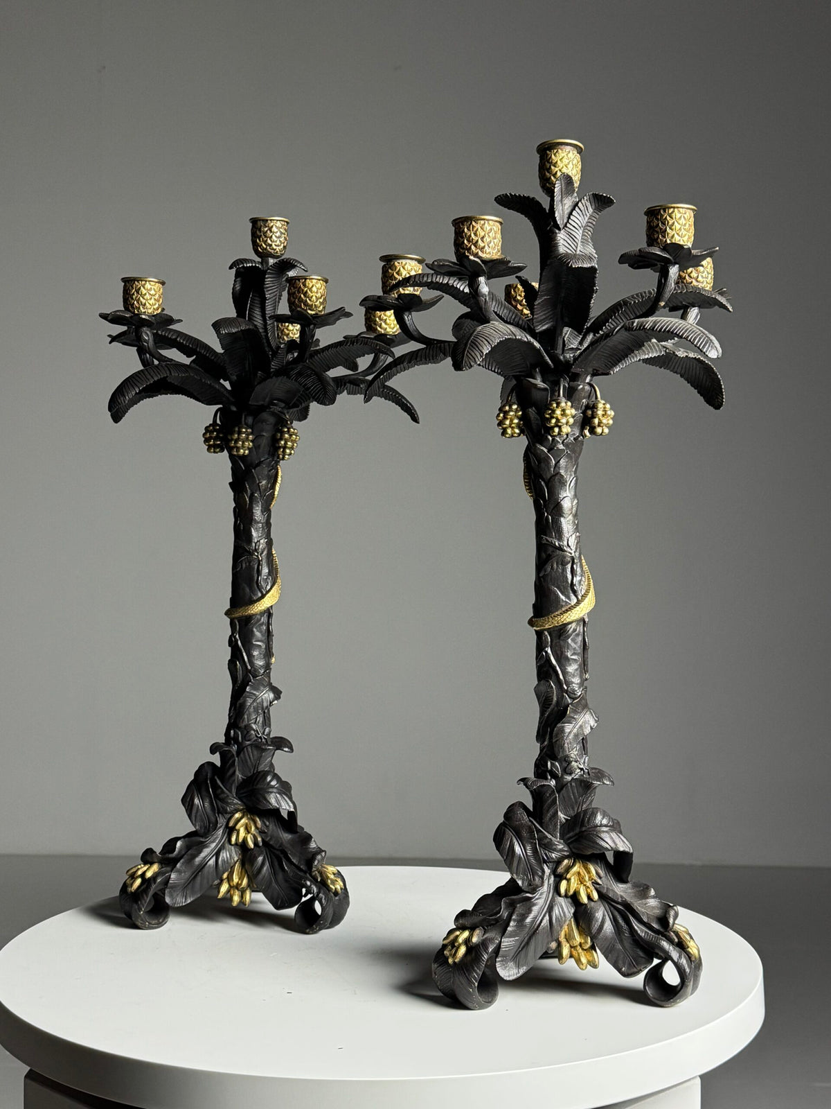 Pair of Gilt Bronze Palm Candlesticks, Early 19th Century, photo 1