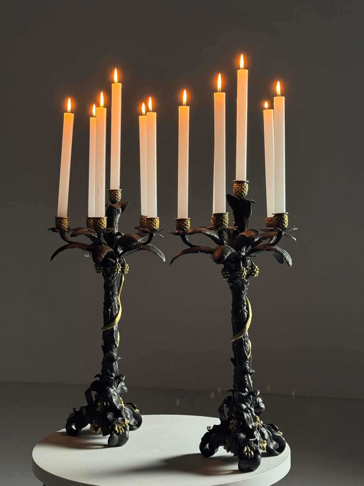 Pair of Gilt Bronze Palm Candlesticks, Early 19th Century, photo 4