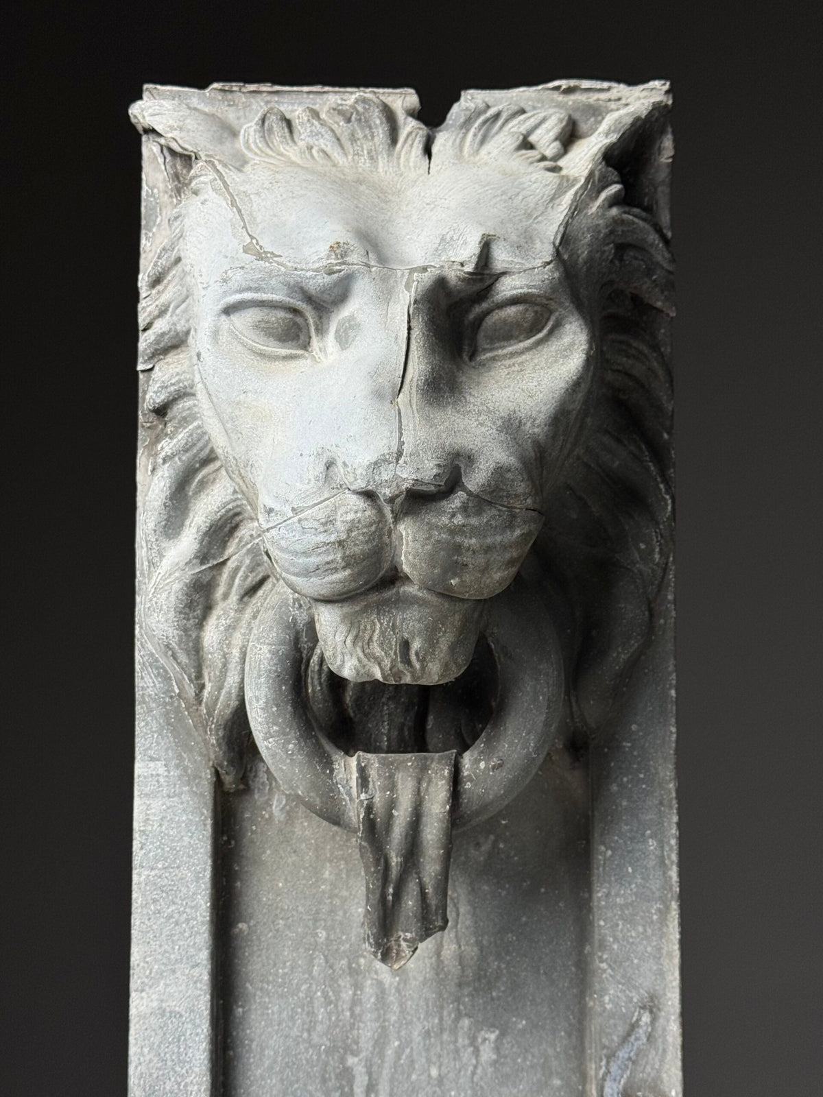Zinc Lion's Head Fragment on Custom Stand, c. 1900, photo 2