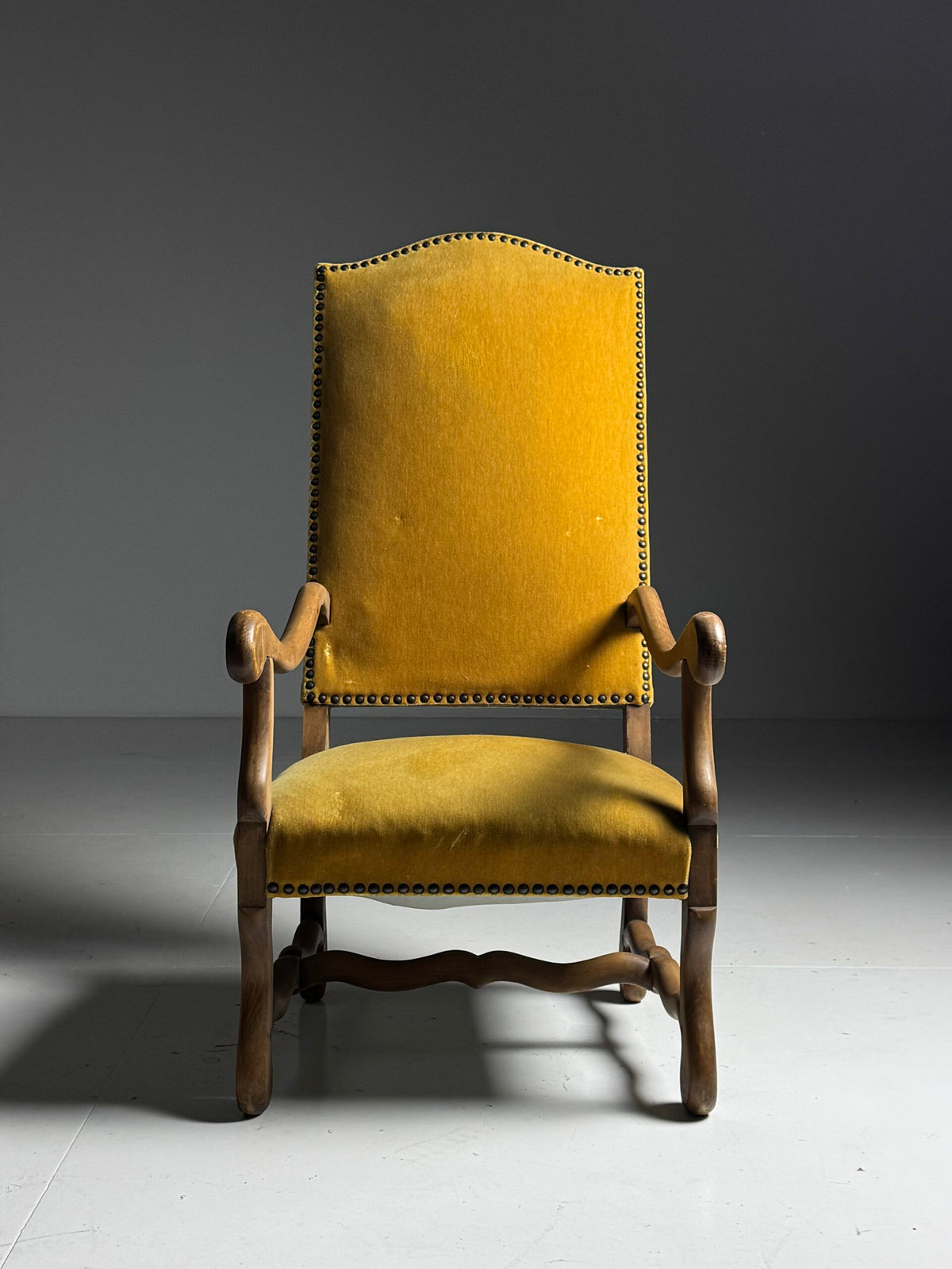 Set of Four Os de Mouton Armchairs in Yellow Velvet, France, photo 1