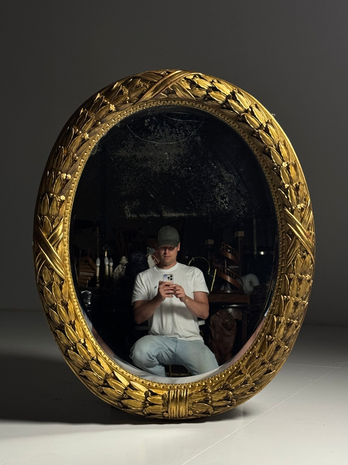 Large Oval Giltwood Empire Style Mirror, Early to Mid 19th Century, photo 8
