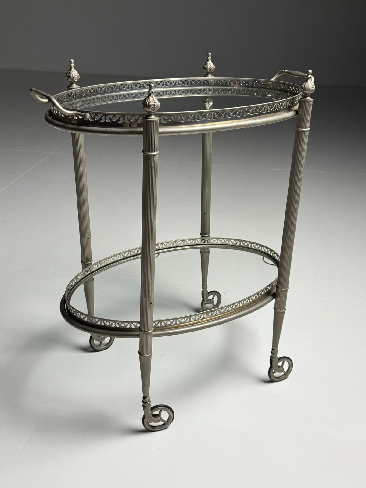Silver Coloured Metal Trolley with Glass Shelves, 1960s to 1970s, photo 1