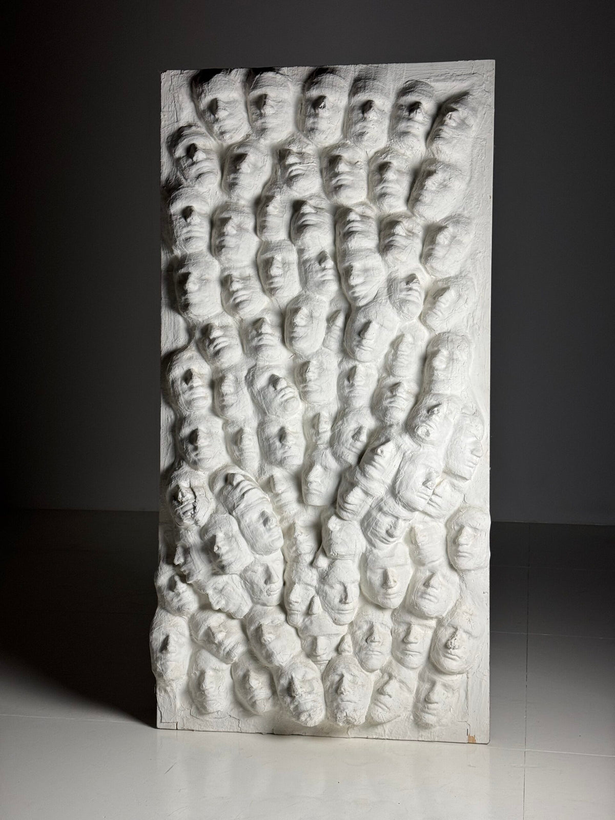 Large Vintage Plaster Wall Panel of Faces, France, 1950s to 1960s, photo 1