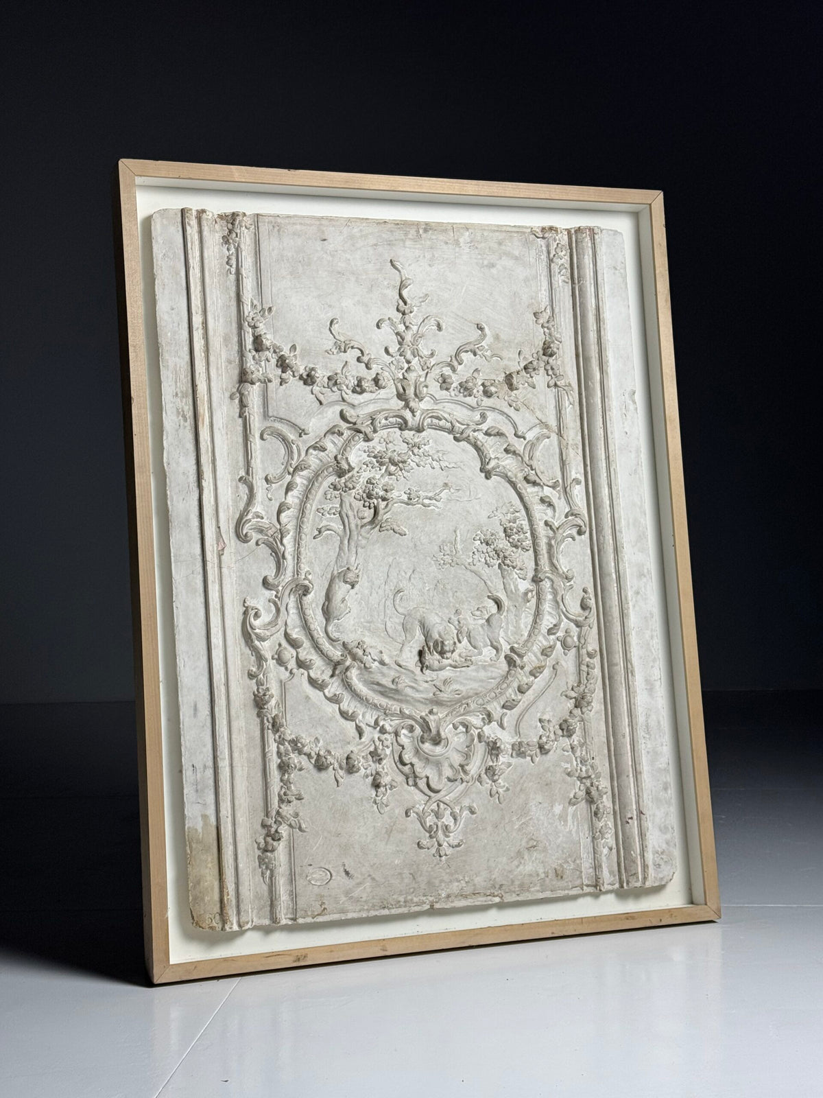Framed Plaster Ceiling Fragment with Hunting Scene, photo 1