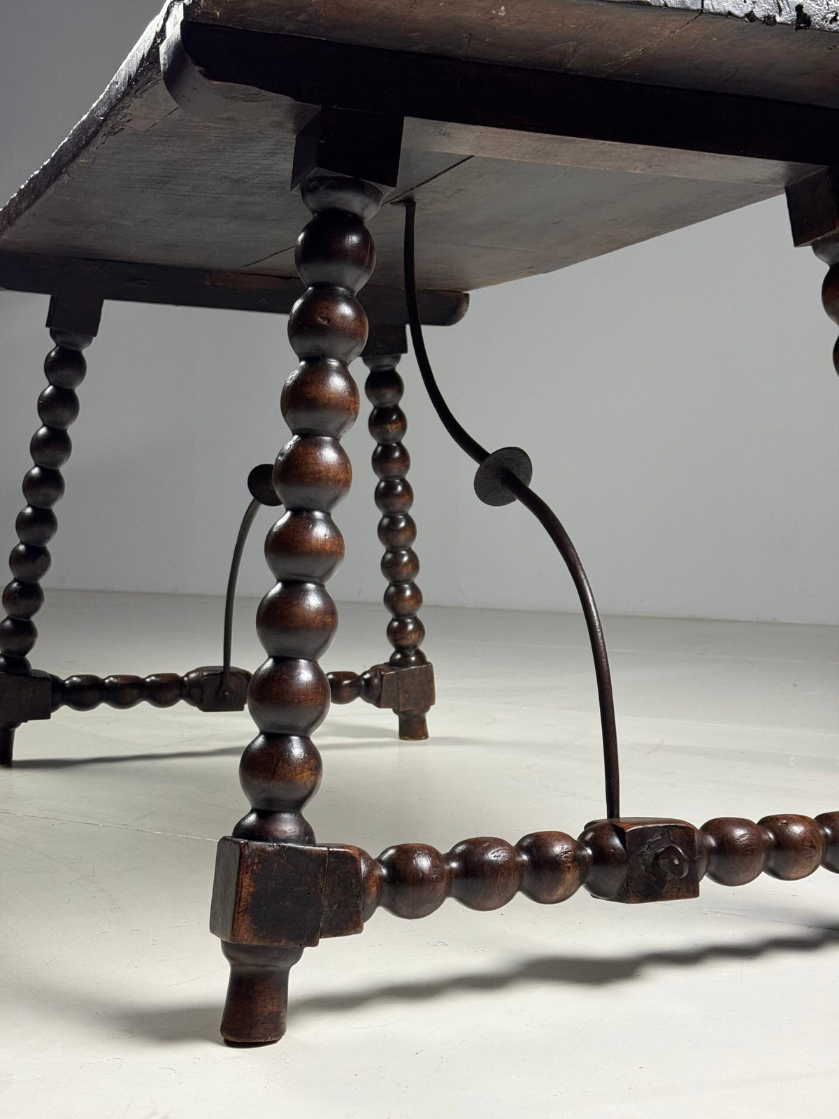 Spanish Walnut Table with Bobbin Turned Stretcher, 18th Century, photo 33