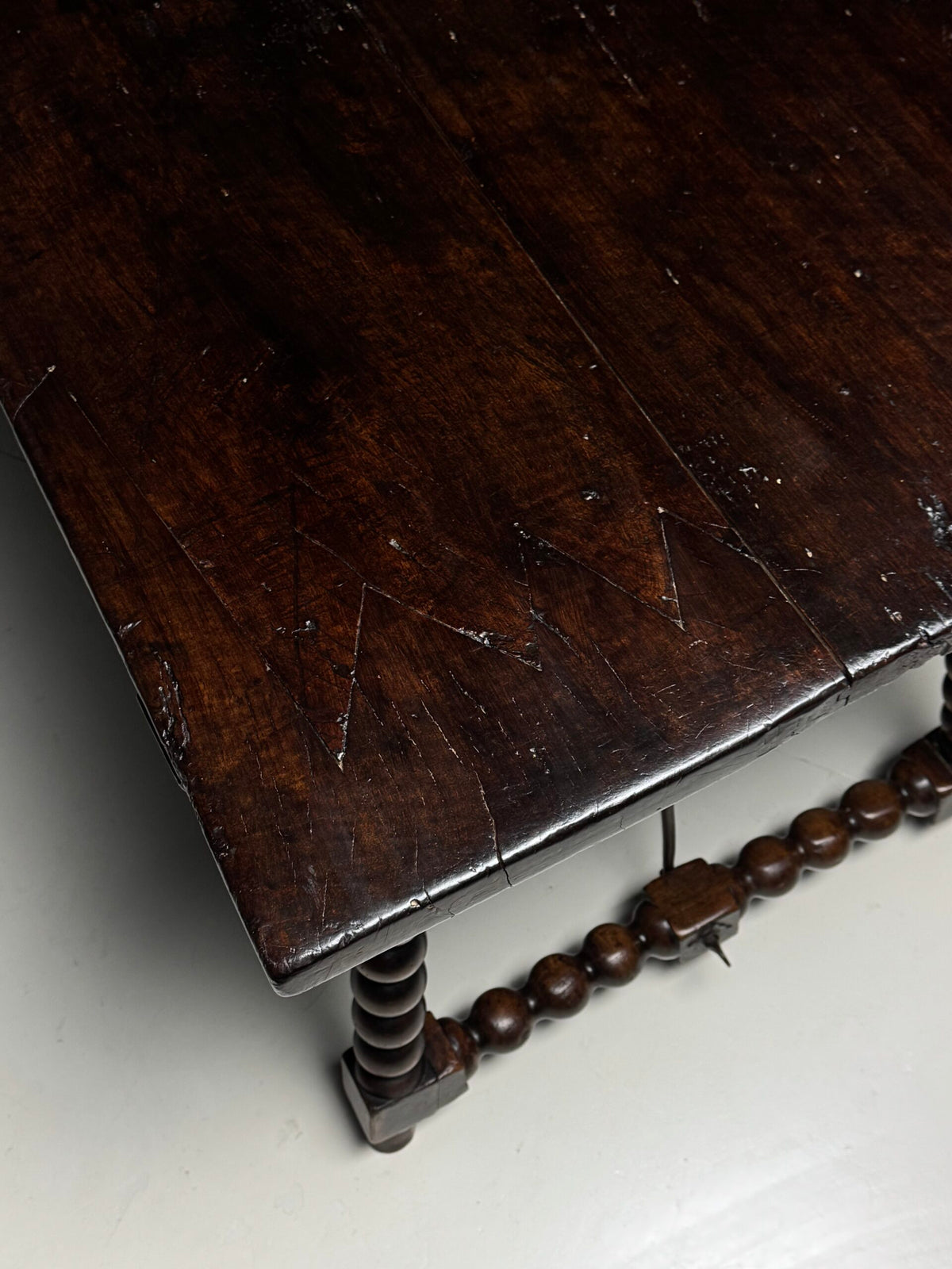 Spanish Walnut Table with Bobbin Turned Stretcher, 18th Century, photo 23