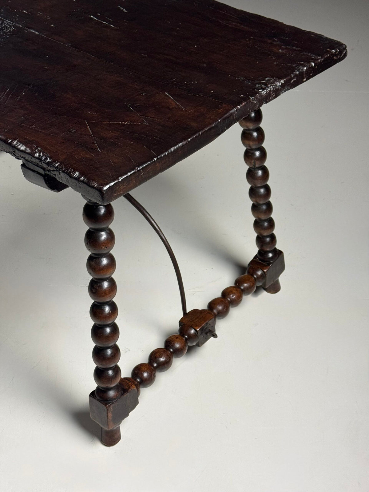 Spanish Walnut Table with Bobbin Turned Stretcher, 18th Century, photo 17