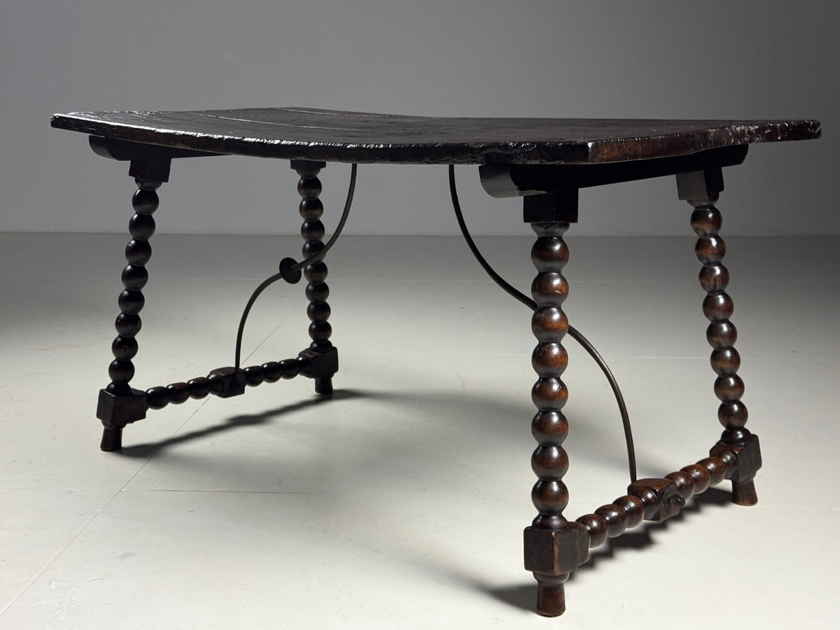 Spanish Walnut Table with Bobbin Turned Stretcher, 18th Century, photo 15