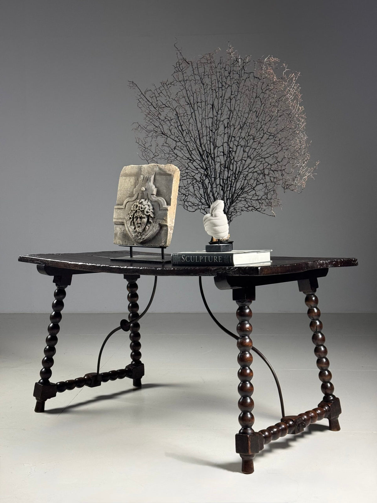 Spanish Walnut Table with Bobbin Turned Stretcher, 18th Century, photo 1