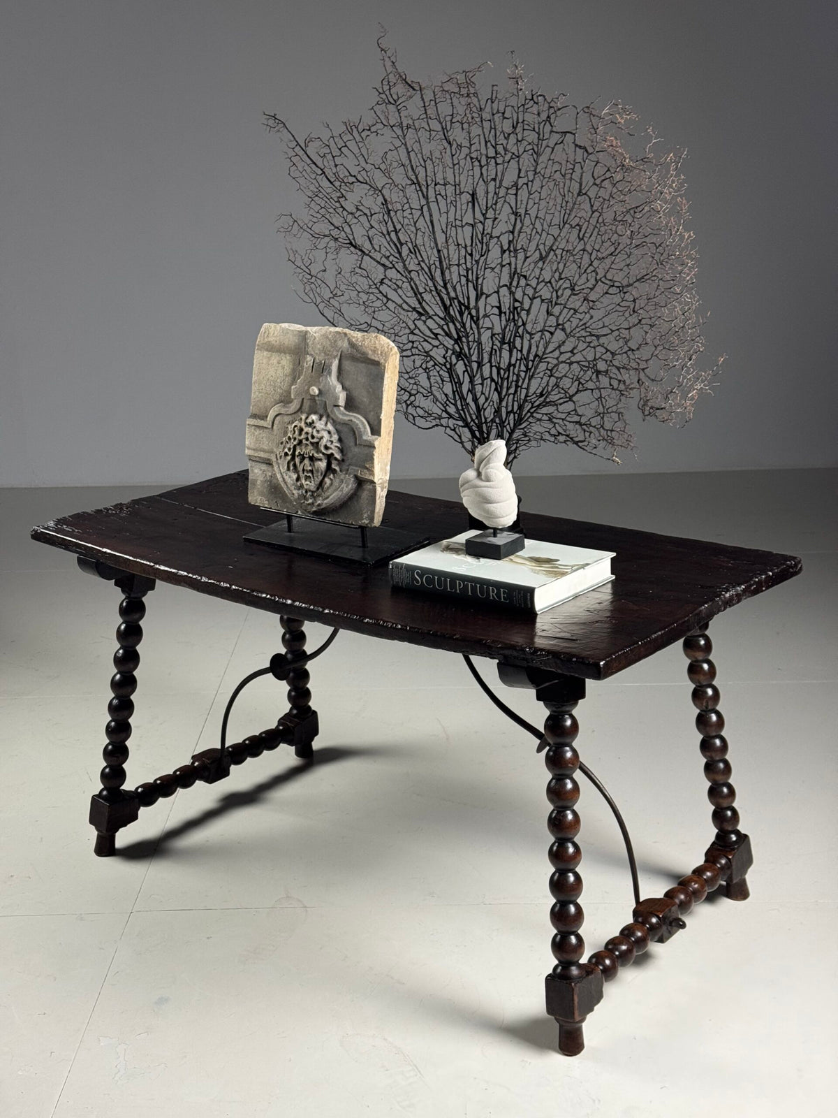 Spanish Walnut Table with Bobbin Turned Stretcher, 18th Century, photo 7