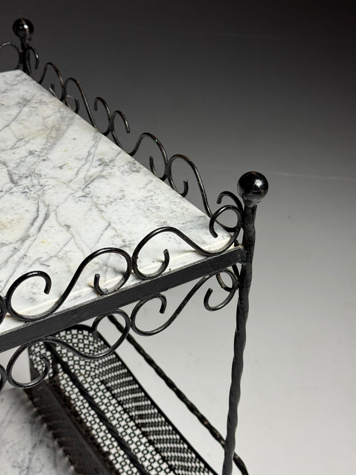 Black Metal Drinks Side Table with Two Marble Tops, France, photo 13