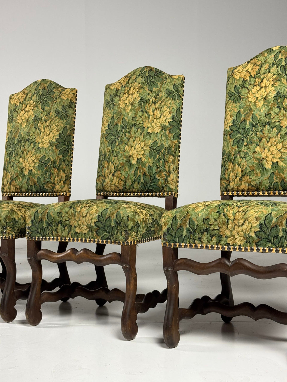 Set of Six Os de Mouton Dining Chairs, Aubusson Style Fabric, photo 1