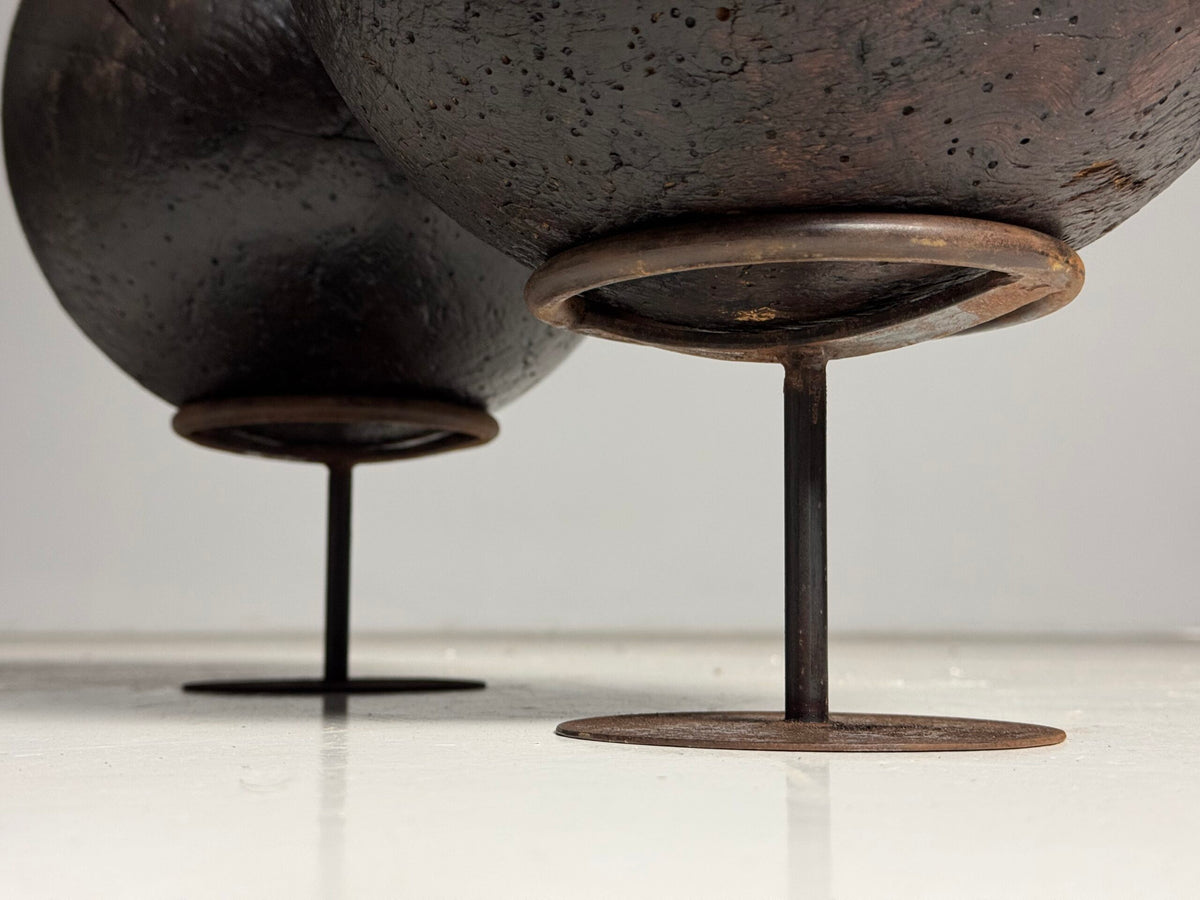 Pair of 18th Century Wooden Bowling Balls on Stand, photo 3