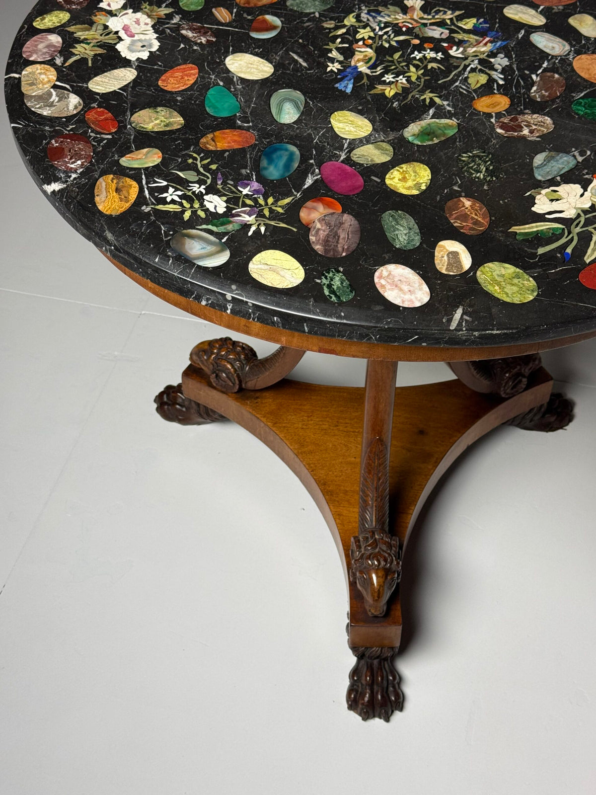 Italian Tripod Center Table with Inlaid Gemstone Marble Top, photo 28