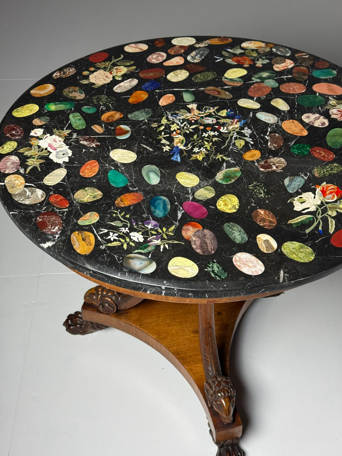 Italian Tripod Center Table with Inlaid Gemstone Marble Top, photo 29