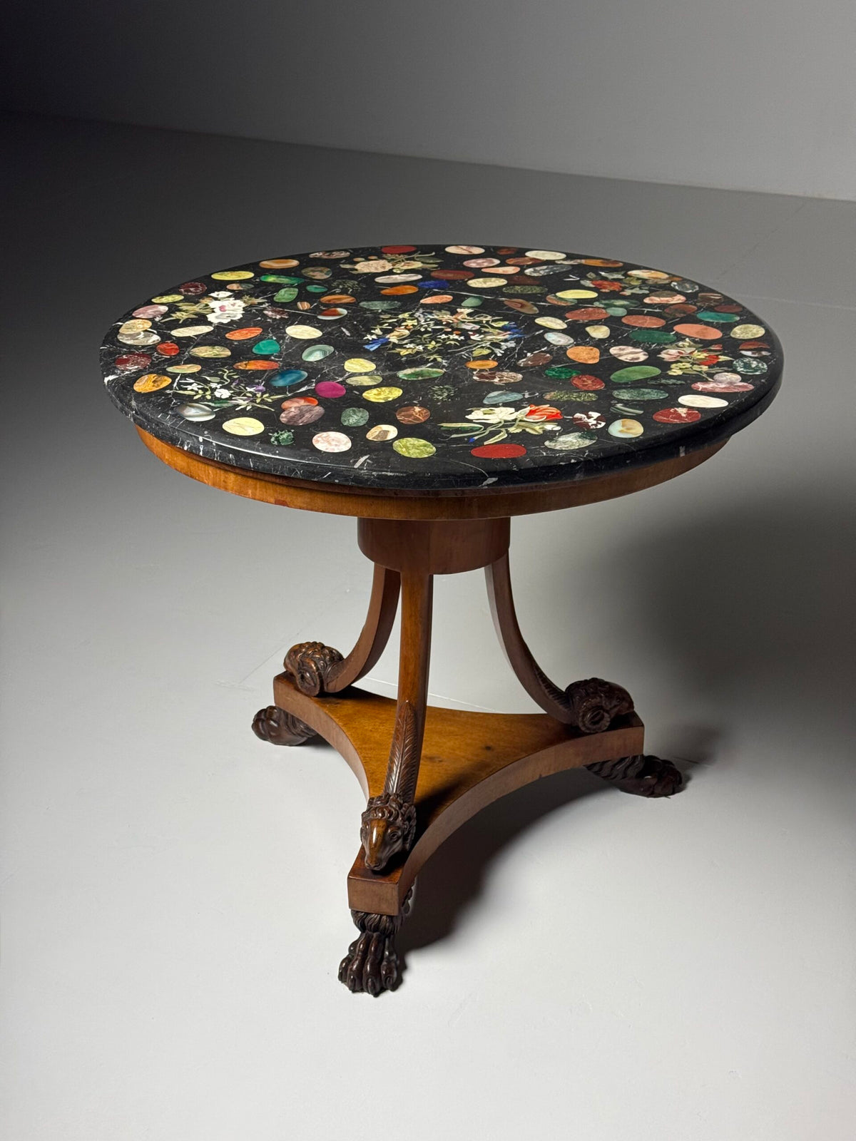 Italian Tripod Center Table with Inlaid Gemstone Marble Top, photo 30